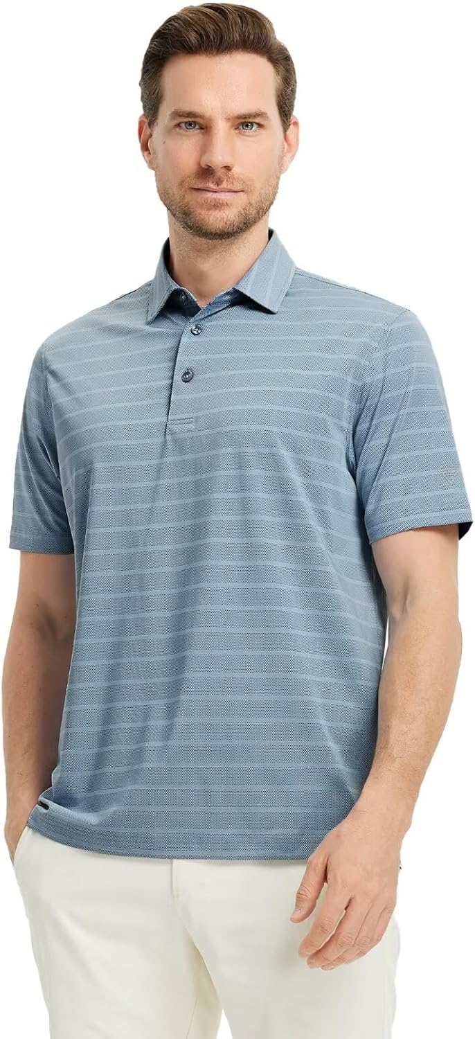 M MAELREG Golf Shirts for Men Short Sleeve Dry Fit Casual Striped Performance Moisture Wicking Collared Mens Polo Shirts
