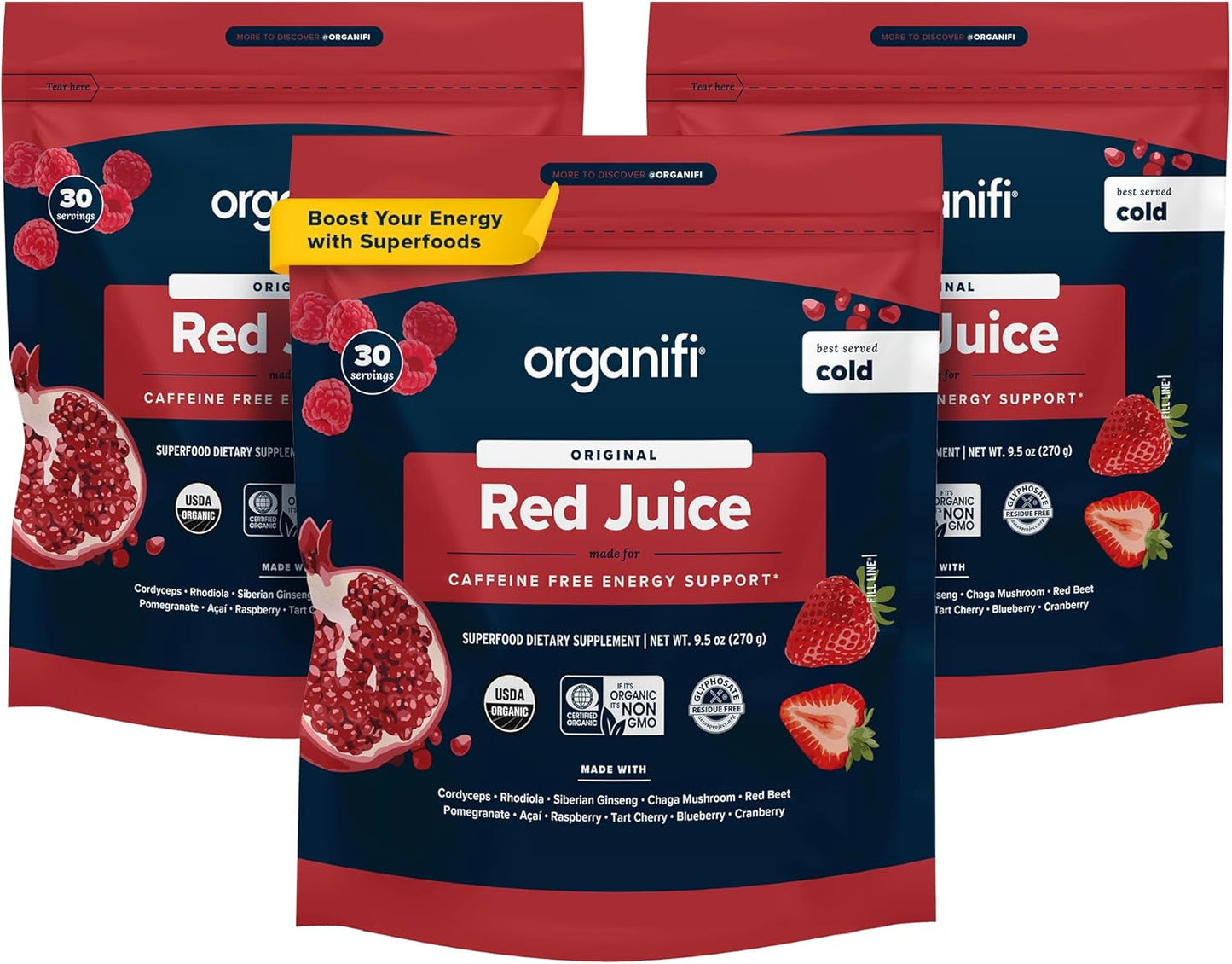 Organifi Red Juice - Energy Powder Reduces Afternoon Crashes and Boosts Digestion and Immune System, 90 Servings