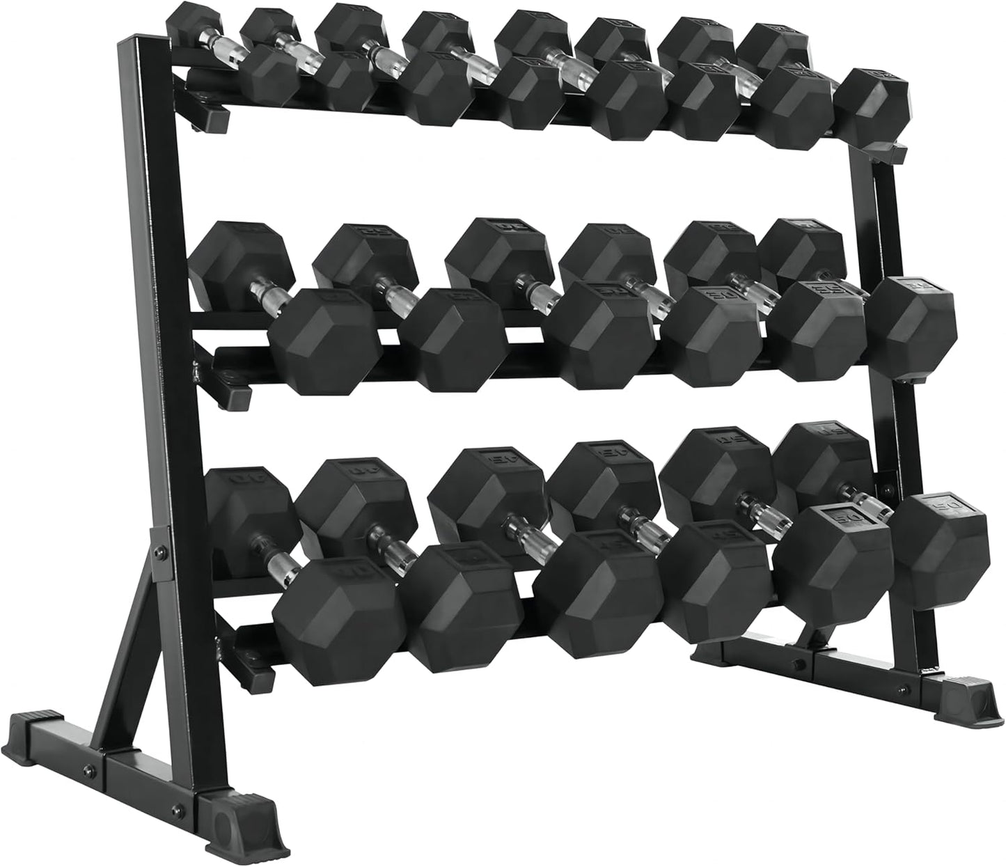 350LB 450LB 550LBS Rubber Hex Dumbbell Sets with Rack for Home Gym, 5-50LB Dumbbell Sets Coated Hand Weights for Strength Training, Workouts (5, Pounds)