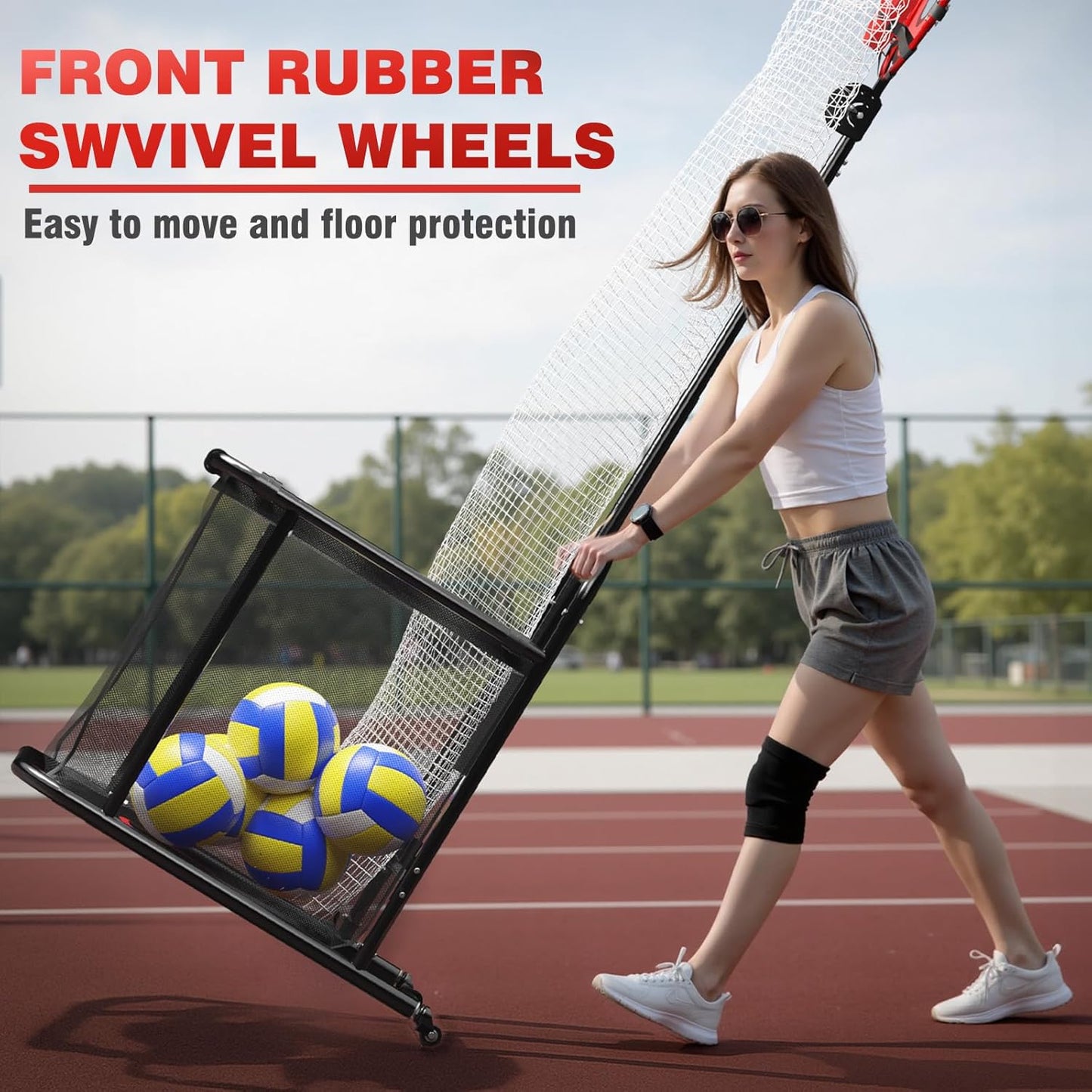 Pro Volleyball Setter Training Equipment Volleyball Setting Trainer Practice Net with 2 Target Hoop Size & 6 Angles & 13 Height Adjustment Ball Collection Bag Indoor Outdoor Practice
