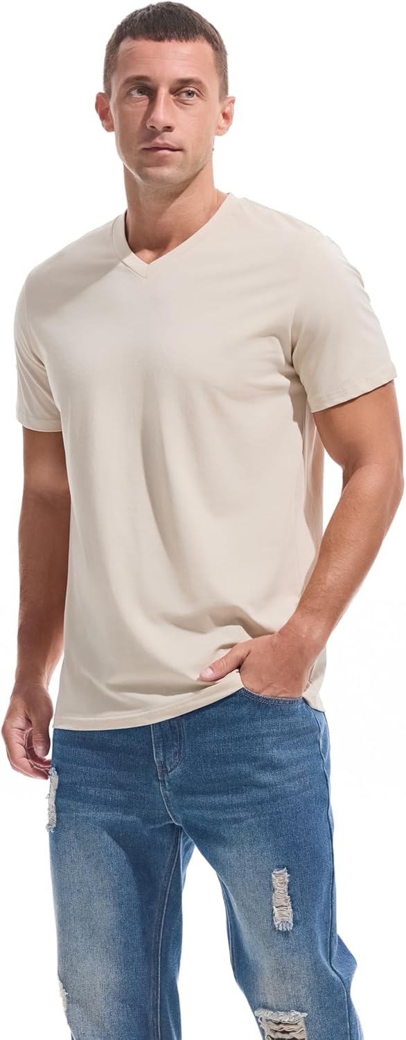VEIISAR Premium V Neck T Shirts for Men - Modern Fitted Tees Vneck Undershirts