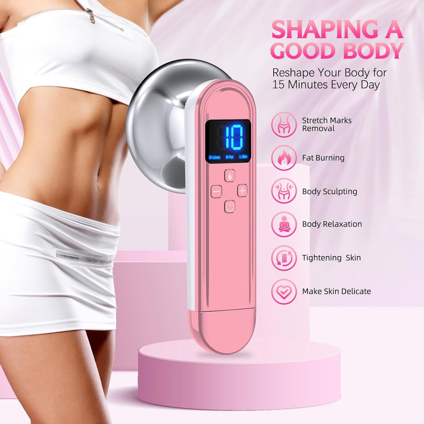 Body Sculpting Machine - Professional Cordless Cellulite Massager - Suitable for Belly, Neck, Leg, Hip, Arm (Pink)