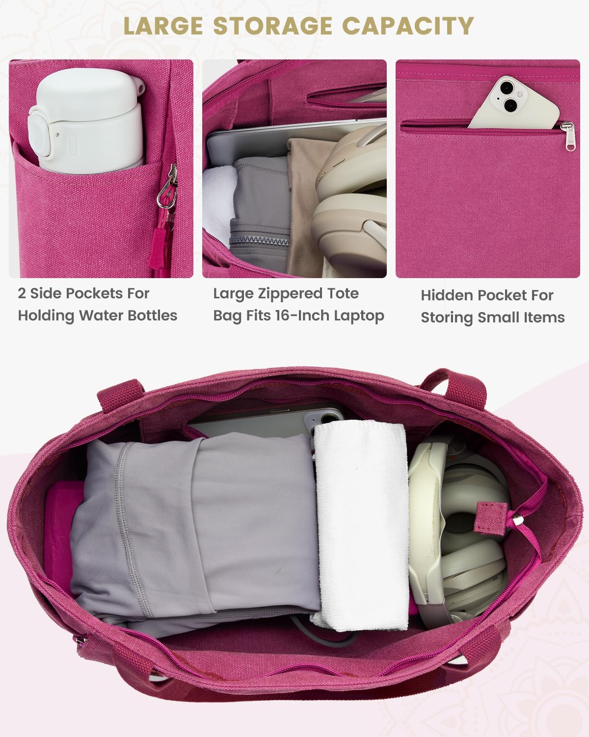 Gonex Yoga Mat Bag, Large Tote Bag with Multi Pockets for Women Men, Canvas Mat Carrier, Full Zipper Easy Access for Pilates Gym Travel