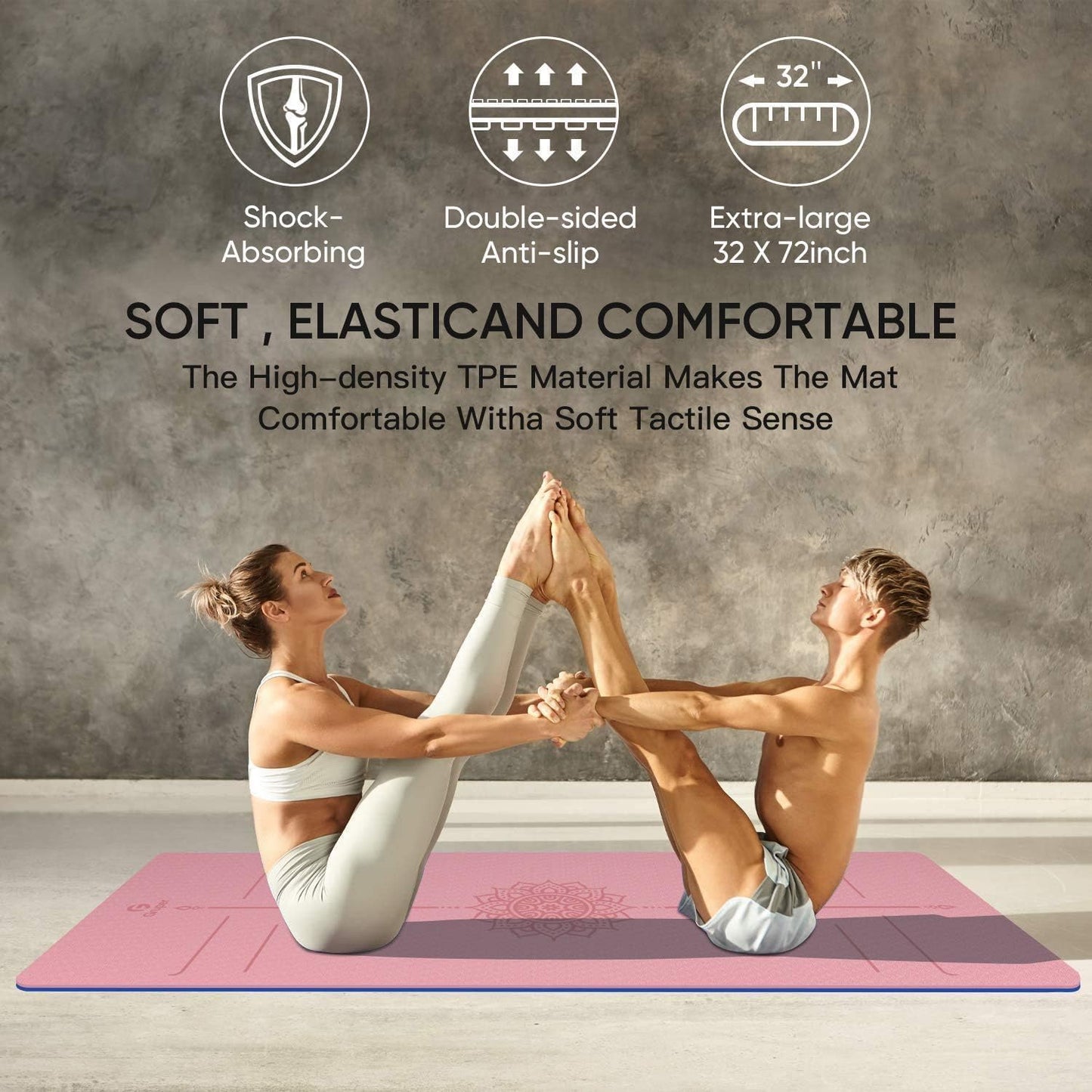 Yoga Mat Non Slip TPE Thick Yoga Mat with Alignment Mark, Large Size 72"L x 32"W x 0.32"Th or 0.24"Th, Anti-Tear Exercise & Fitness Mat for Yoga, Pilates & Floor Workouts