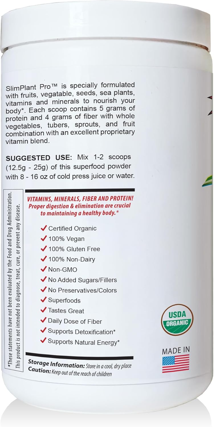 SlimPlant Pro - All Natural Superfood Protein Powder w/ 35 Vitamins, Minerals, and Whole Food-Sourced Ingredients (13.2 Ounces)
