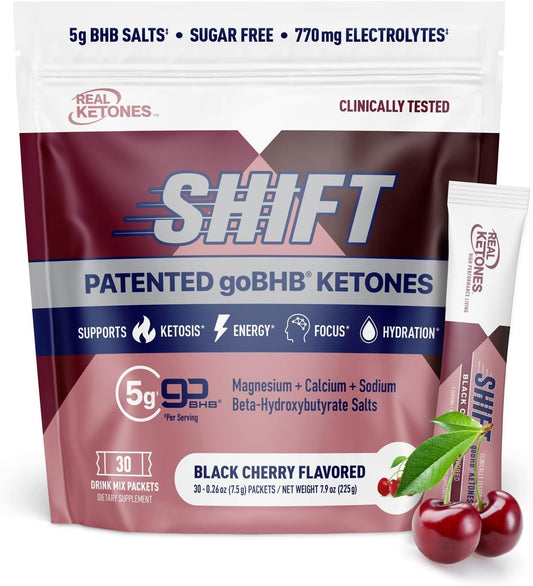 Real Ketones BHB Exogenous Ketones Drink Mix Packets Keto Electrolytes Powder Packets No Sugar with 4 Main Fasting Electrolytes Plus Hydrating Patented Keto BHB - 30 Count Black Cherry