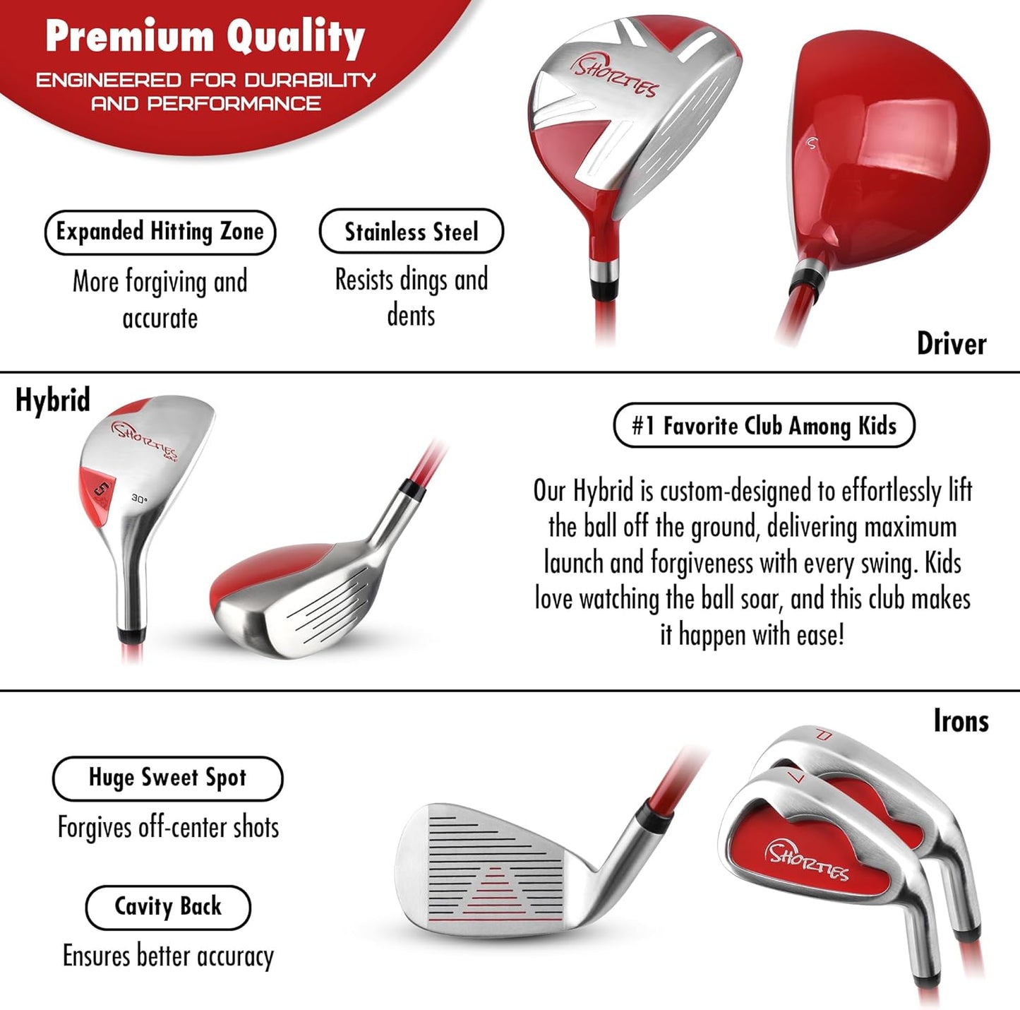 Kids Golf Club Set | Perfect for Toddler Golfers and Kids 34"-51" Tall | EasyCarry Stand Bag | Driver, 7-Iron, Putter, Headcover, and Rain Cover