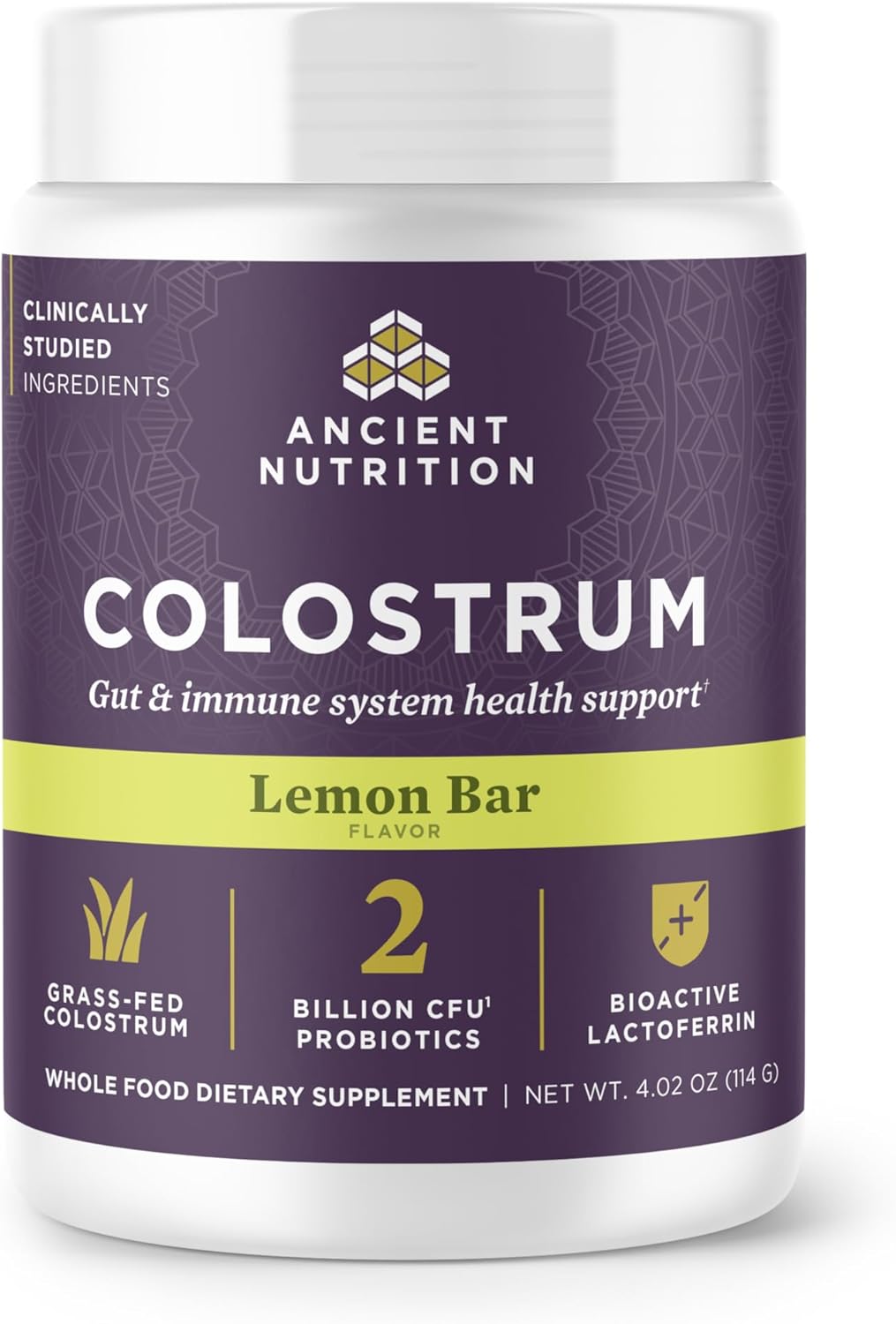 Ancient Nutrition Colostrum Superfood Powder, Grass Fed Bovine Colostrum, Supports Healthy Gut Microbiome and Immune System, Clinically Studied Lactoferrin & Probiotics, Lemon Bar, 60 Servings