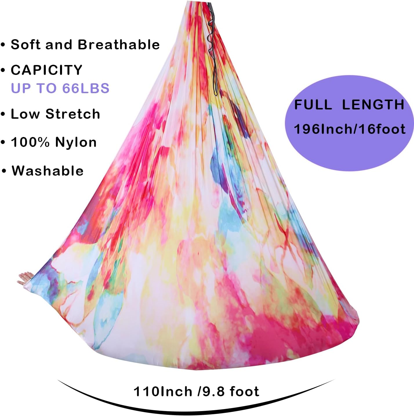 F.Life Aerial Yoga Hammock kit- Yoga Swing Multicolor 5 yards-Flying Yoga Include Daisy Chain,Carabiner and Pose Guide