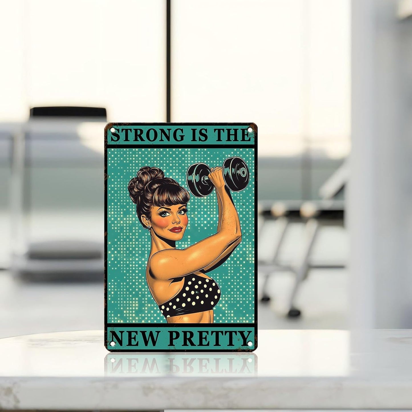 Gym Room Sign Weightlifting Metal Poster Strong Is The New Pretty Motivational Sign for Gym Workout for Home Fitness 12 * 8inch