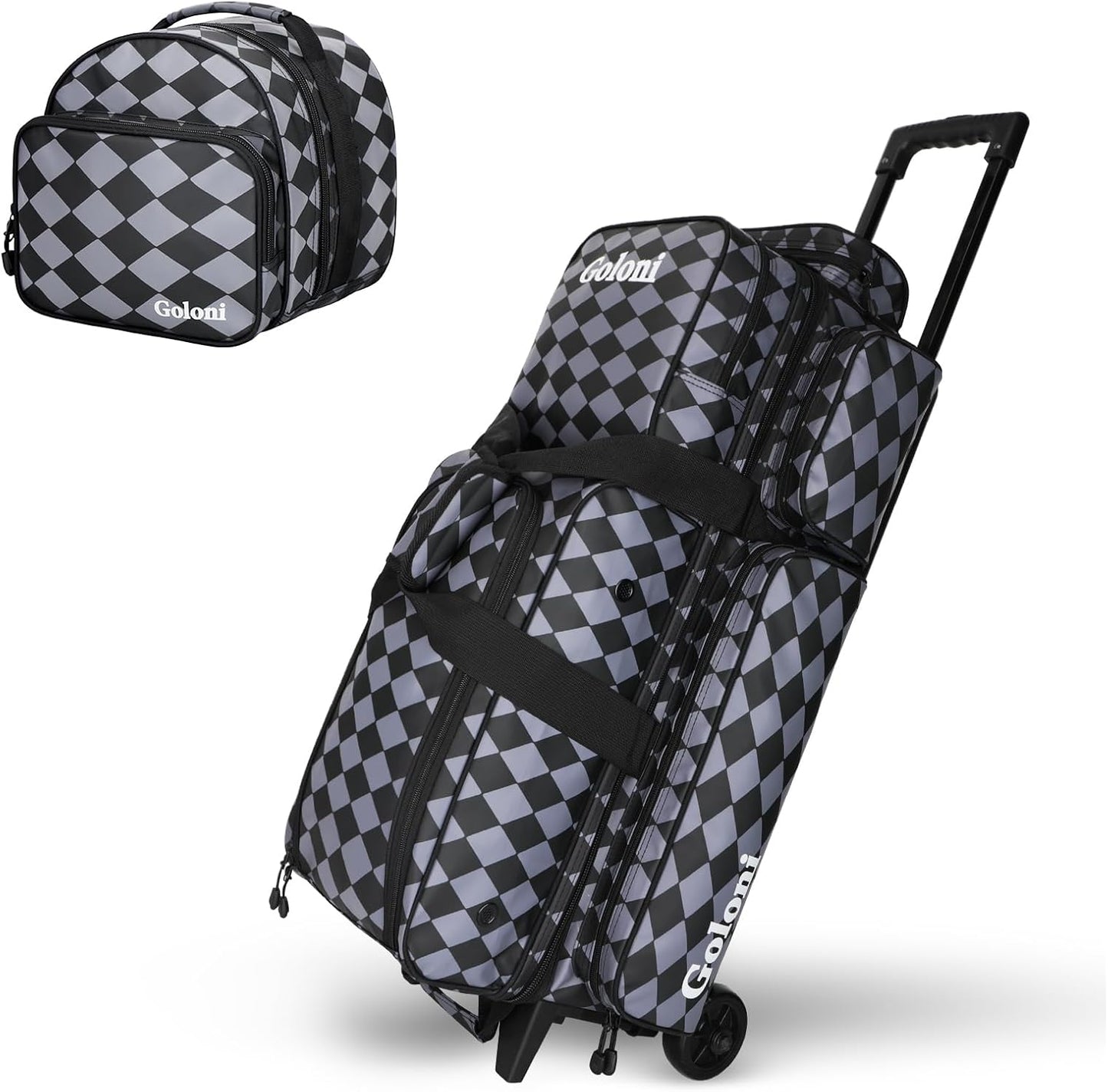 4 Ball Bowling Bags with Wheels,3 Ball Bowling Bag + 1 Ball Tote,Separate Shoe Compartment for Shoes (Up To US Men Size 16)