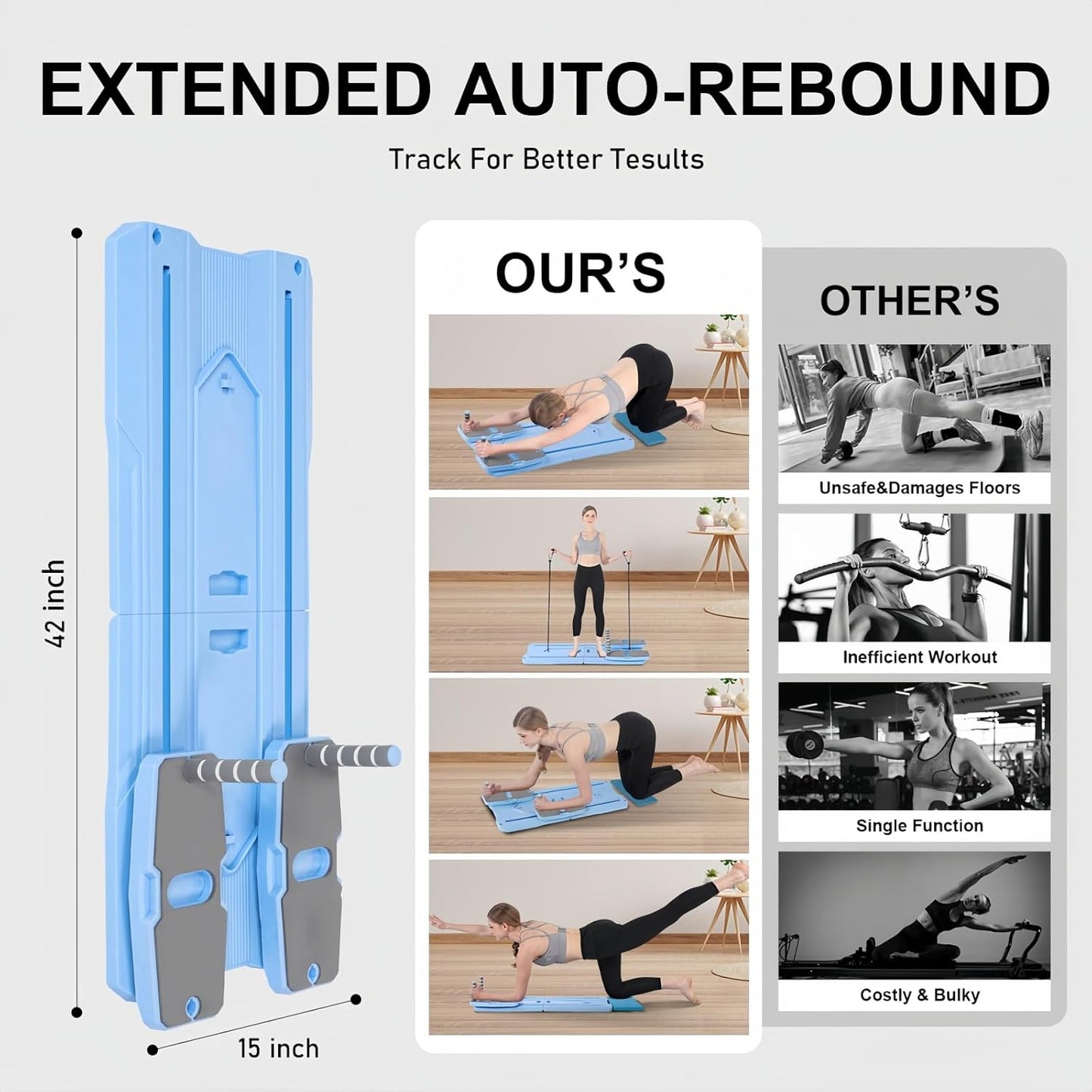 Pilates Board - 2025 Pilates Reformer Set for Full Body Workouts, Foldable Ab Core Trainer Board, 5 in 1 Multi-Purpose Pilates Board for Home with Resistance Bands, Ideal for Women & Men (Blue, L)