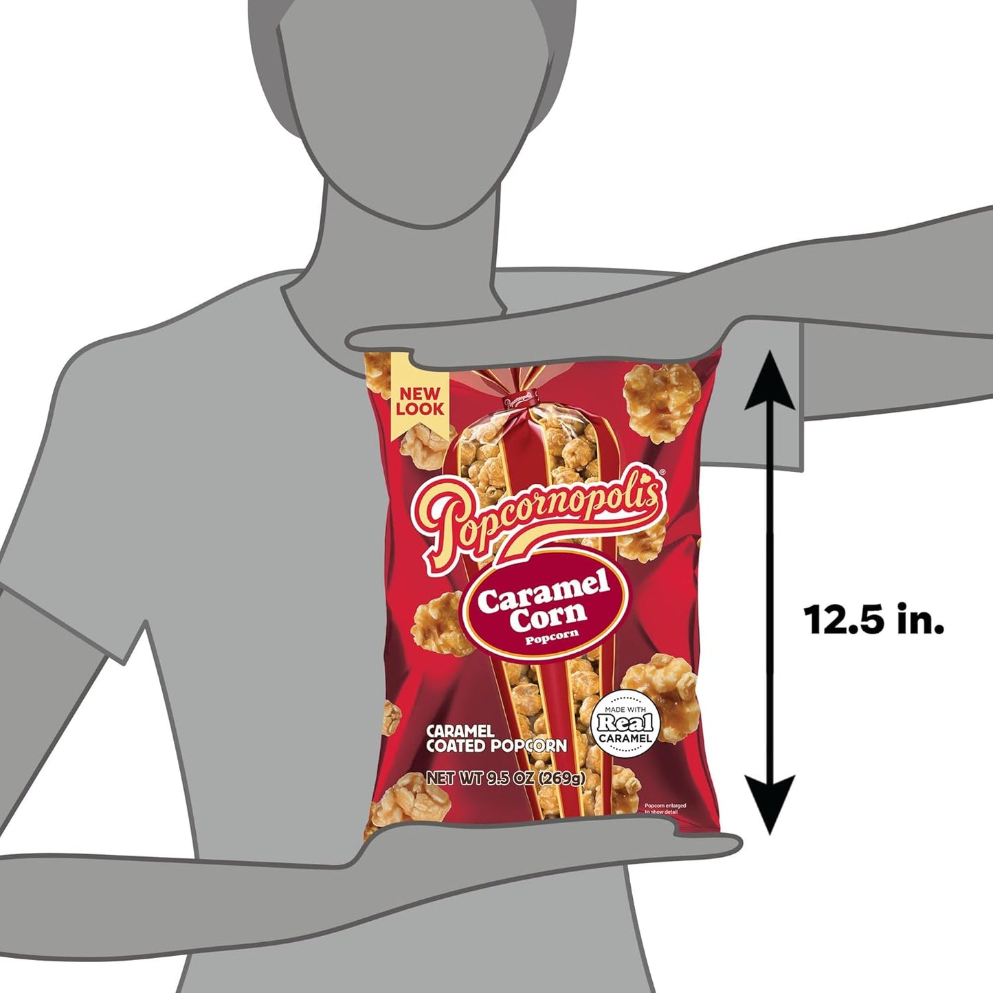 Popcornopolis Gourmet Caramel Corn Popcorn, Popped Popcorn Snack Bags 9.5 Oz (Pack of 2)