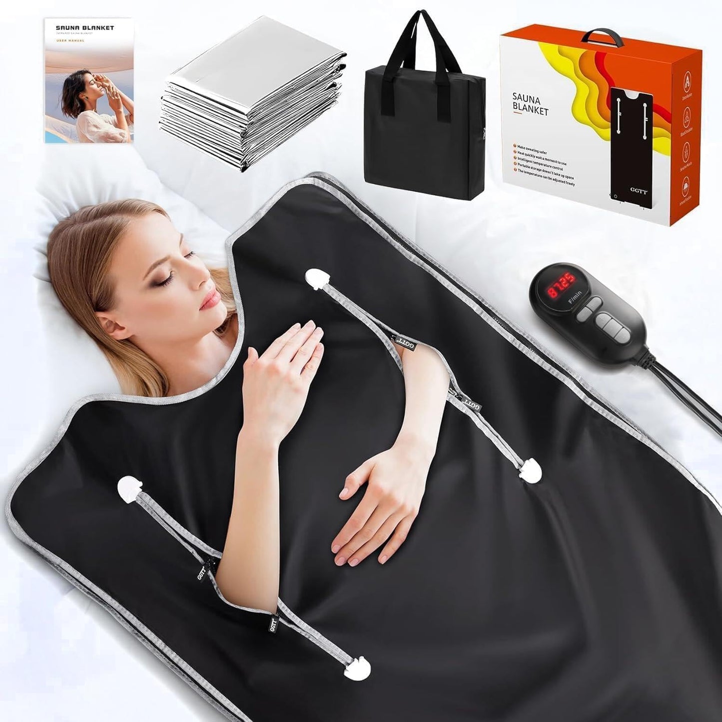 Infrared Sauna Blanket-Sauna Blanket for Home Use, Portable Design for Relaxation and Detoxification Highest 176℉, 20-60 Minutes Timer, 6 ft x 2.65 ft（Black）
