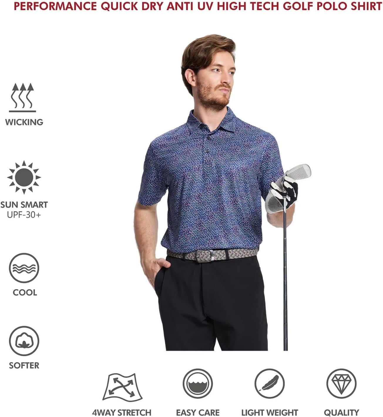 Men's Golf Polo Shirts Short Sleeve Striped Performance Moisture Wicking Dry Fit Golf Shirts for Men