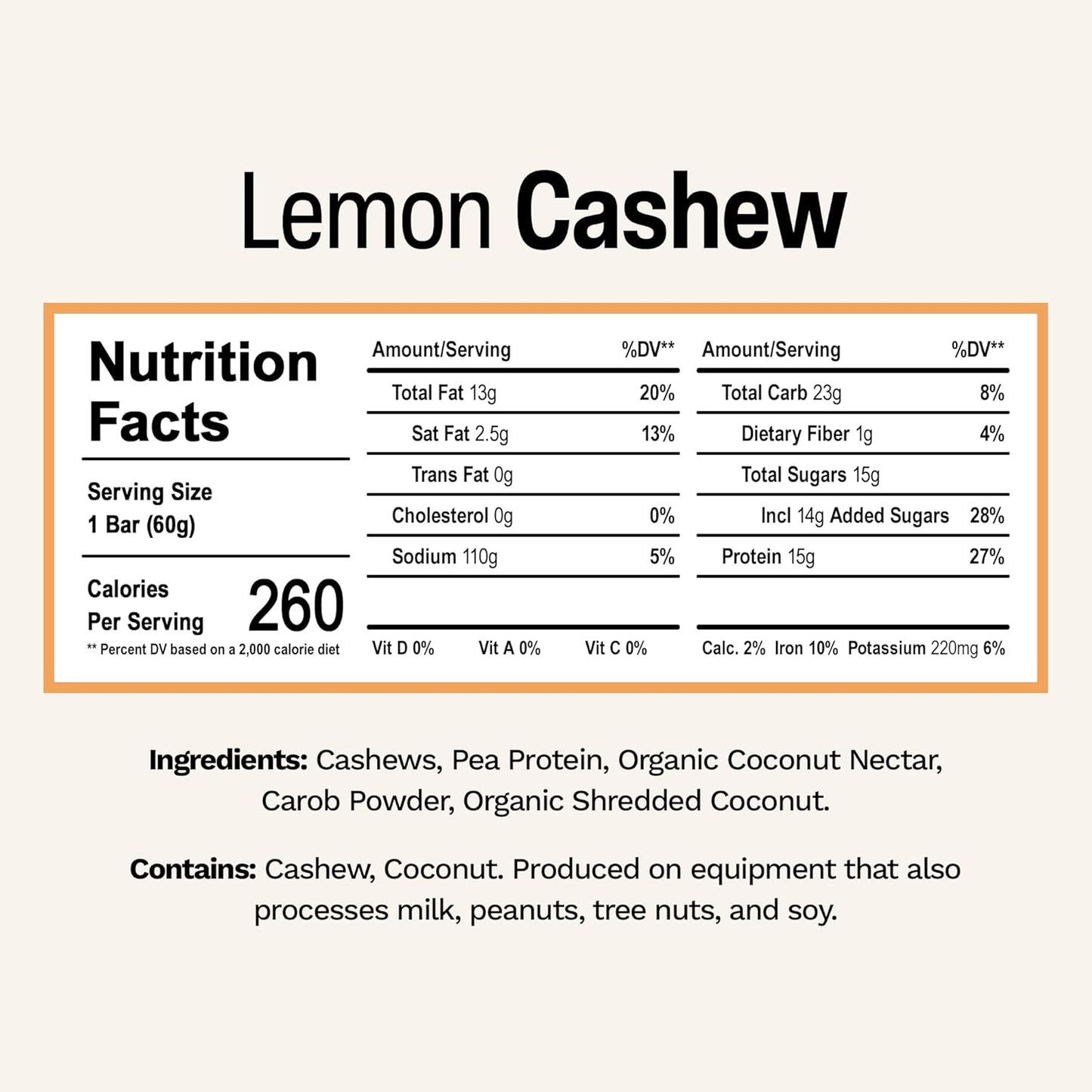 Rise Pea Protein Bar - Vegan Lemon Cashew | Breakfast Bar & Protein Snack 15g Protein Just 3 Whole Food Ingredients Non-GMO Gluten-Free Soy Free