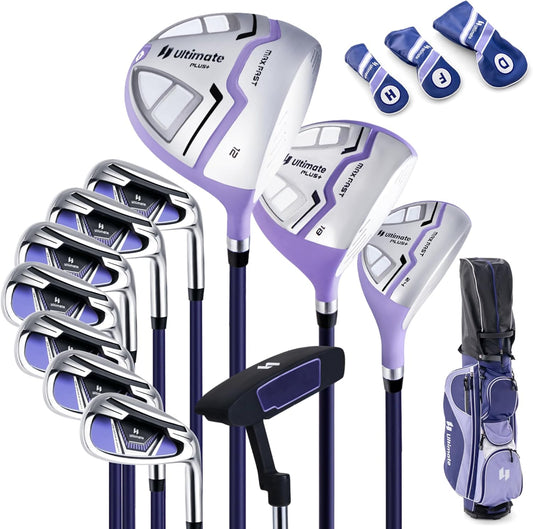 Tangkula 9/10/12 Pieces Women's Complete Golf Clubs Set, Golf Club Package Set with 460CC Driver, Fairway Wood & Hybrid, Irons, Putter, Portable Regular Golf Club Set
