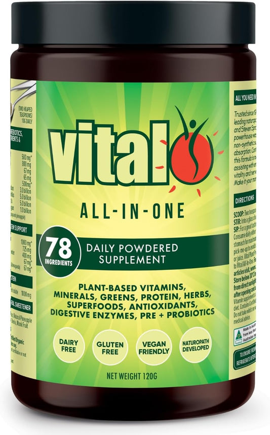 Vital All-in-One Daily Powdered Supplement - Natural Greens Superfood Powder for Energy & Health, Super Greens Powder Drink Mix with Probiotic & Antioxidant Support - 4.23 oz (120 g)