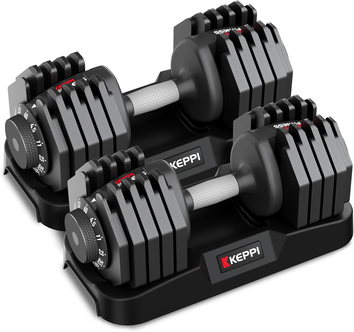 Keppi Adjustable Dumbbells Set-25lb/40lb/55lb/60lb, Anti-Slip Metal Fast Adjust Weight Handle, Exercise & Fitness for Full Body Workout - Adjustable Dumbbell Series