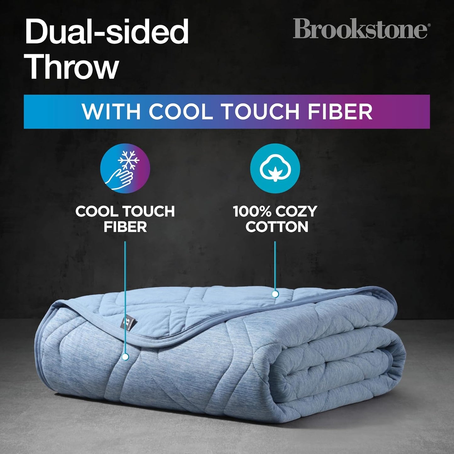 Brookstone Cooling Comfort Throw - Innovative Cooling Dual-Sided Throw - Oversized Cool Blanket for Hot Sleepers - Cooling Blankets for Sleeping - Nylon and Polyethylene Cooling Blanket - Faded Denim