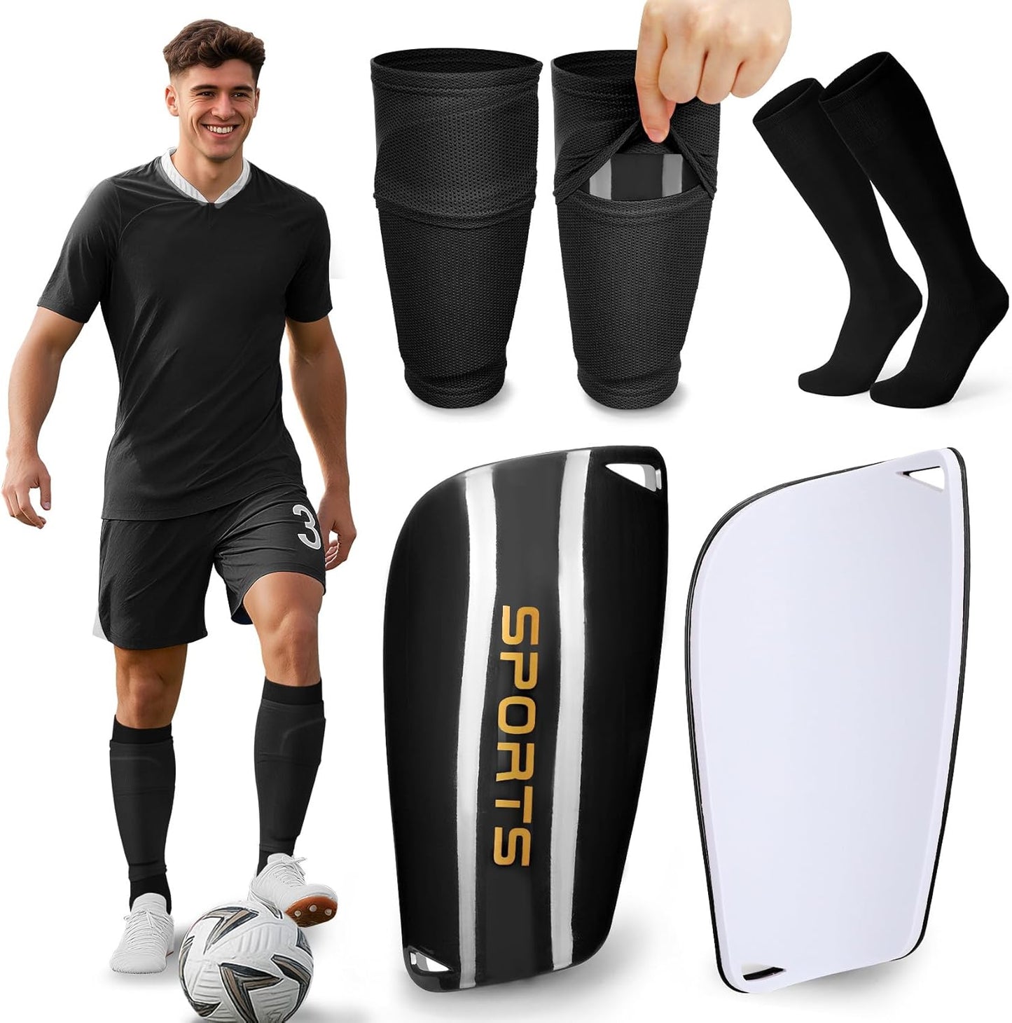 XZQTIVE Soccer Shin Guards with Shin Sleeves and Soccer Socks, Football Shin Pads Set for Kids Youth and Adult