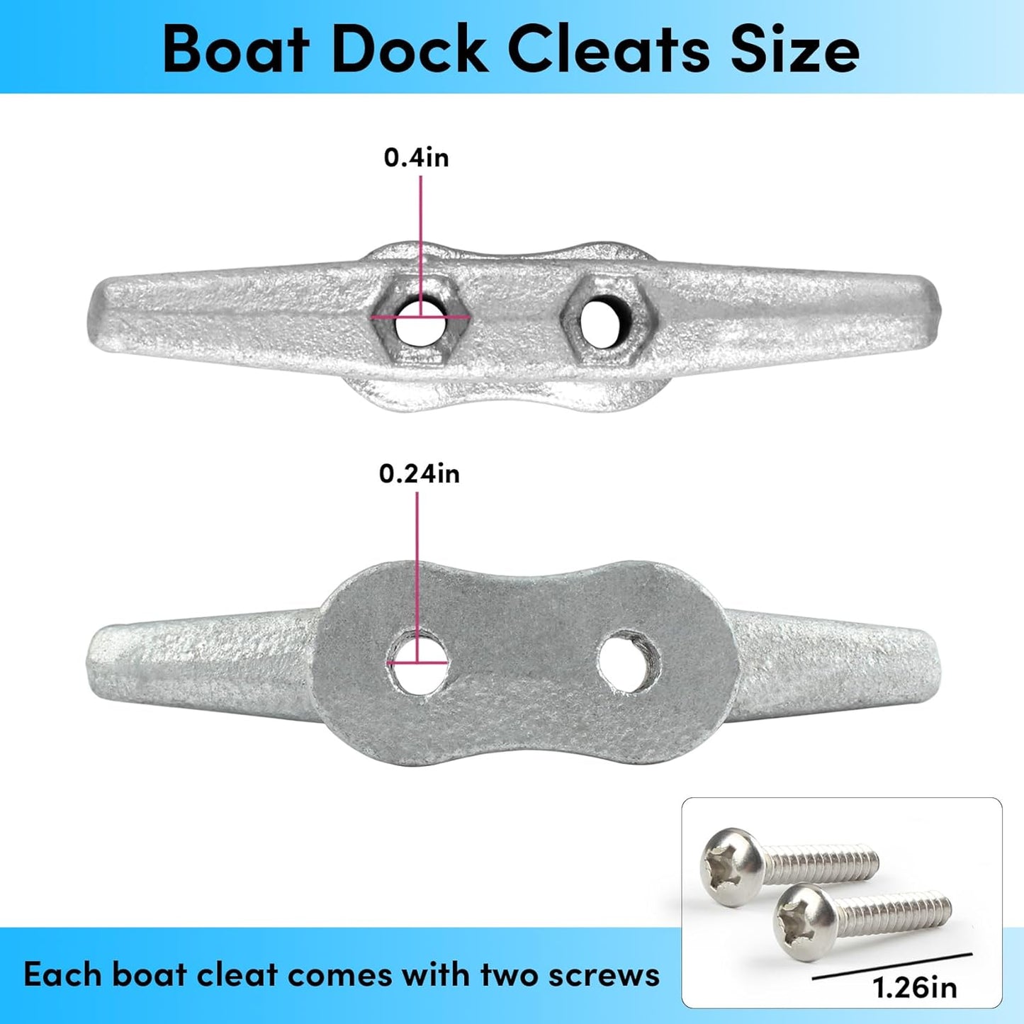 Boat Cleats 4Inch,Hot Dip Galvanized Cast Iron Dock Cleats,Electrophoretic Coated Black Dock Cleats,Rope Cleats Boat Dock Cleats for Marine Deck or Nautical Decor,Hardware Included (4/5/6/10/12Pack)