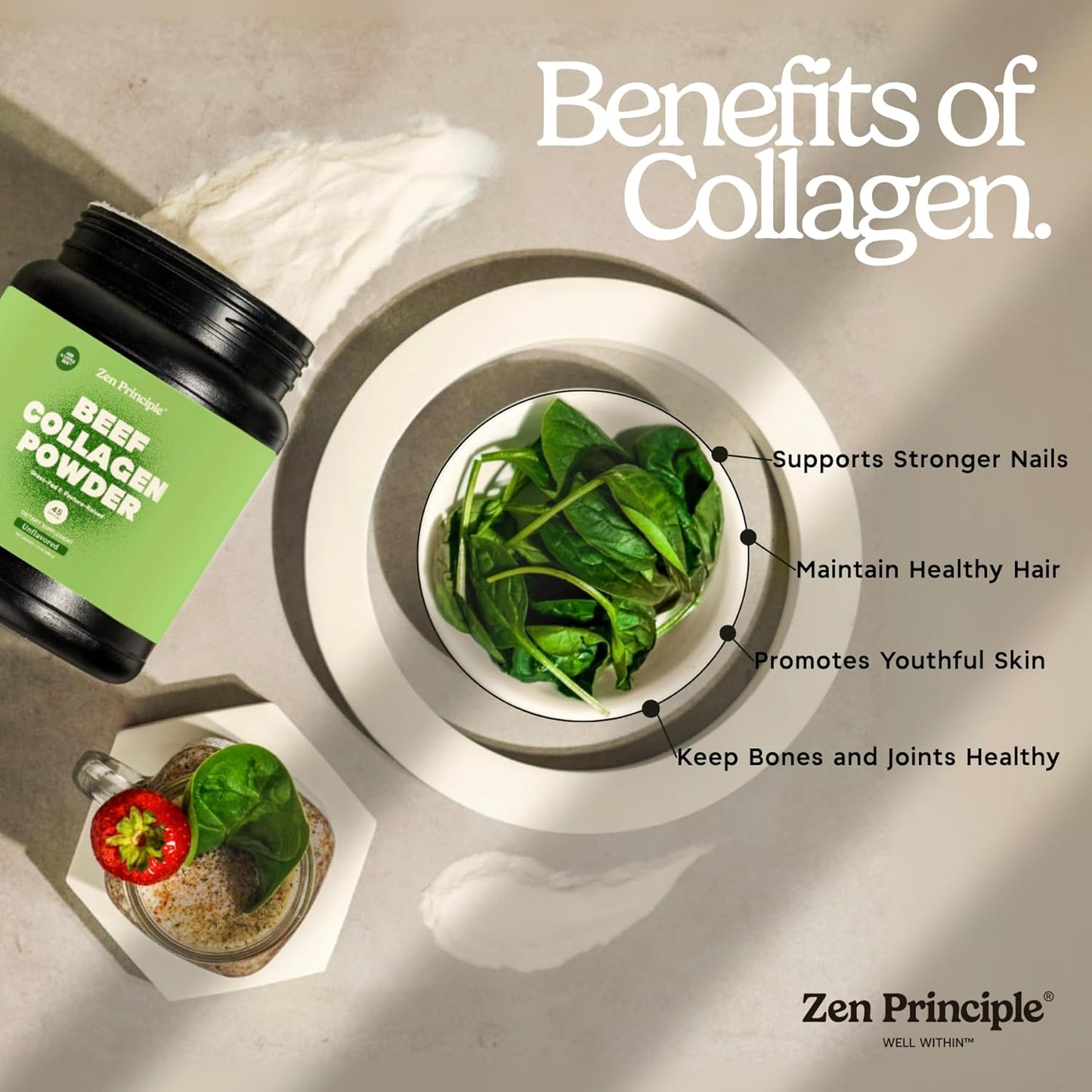Zen Principle Grass-Fed Agglomerated Collagen Peptides 5 lb. Anti-Aging Hydrolyzed Protein Powder for Healthy Hair, Skin & Joints. Paleo and Keto Friendly, GMO and Gluten Free, Pasture-Raised Bovine.