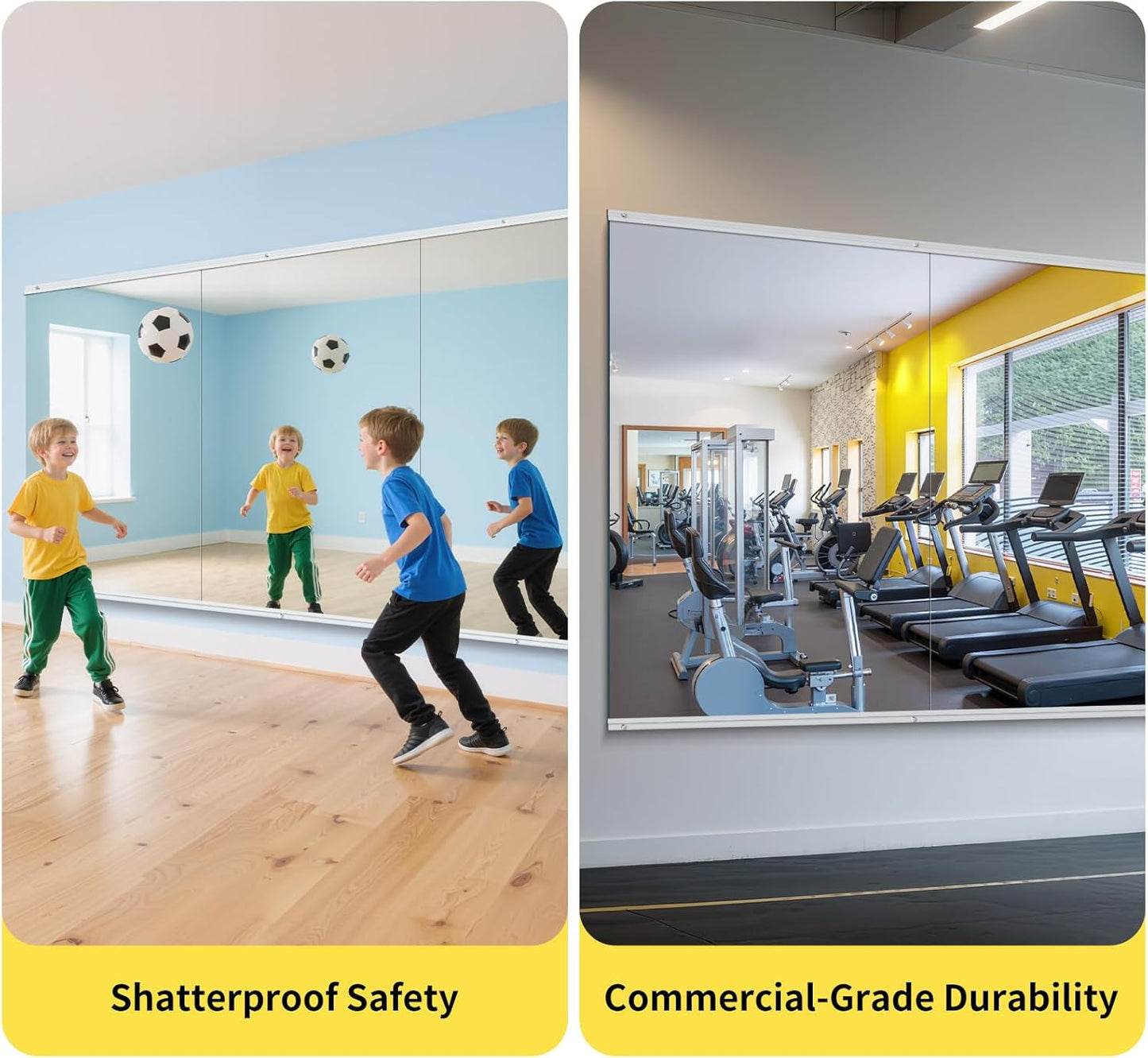 Home Gym Mirror - 48x24 Inch, 1PCS Frameless Tempered Glass Full Body Mirror for Wall Mount - Ideal for Yoga, Workout, Bedroom, Dance Studio (Silver)