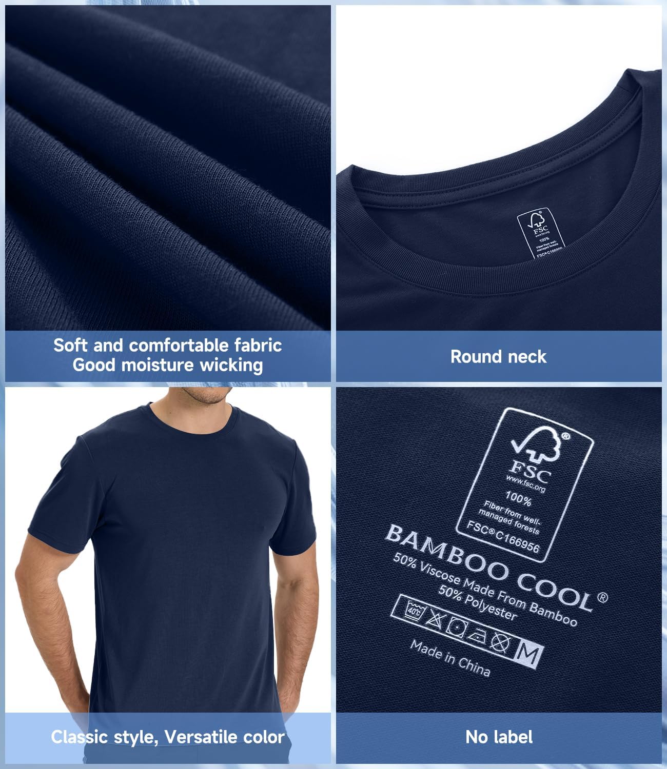 BAMBOO COOL Men's Crewneck T-Shirts Short Sleeve Heavy Weight Tees Athletic Casual Basic T Shirt