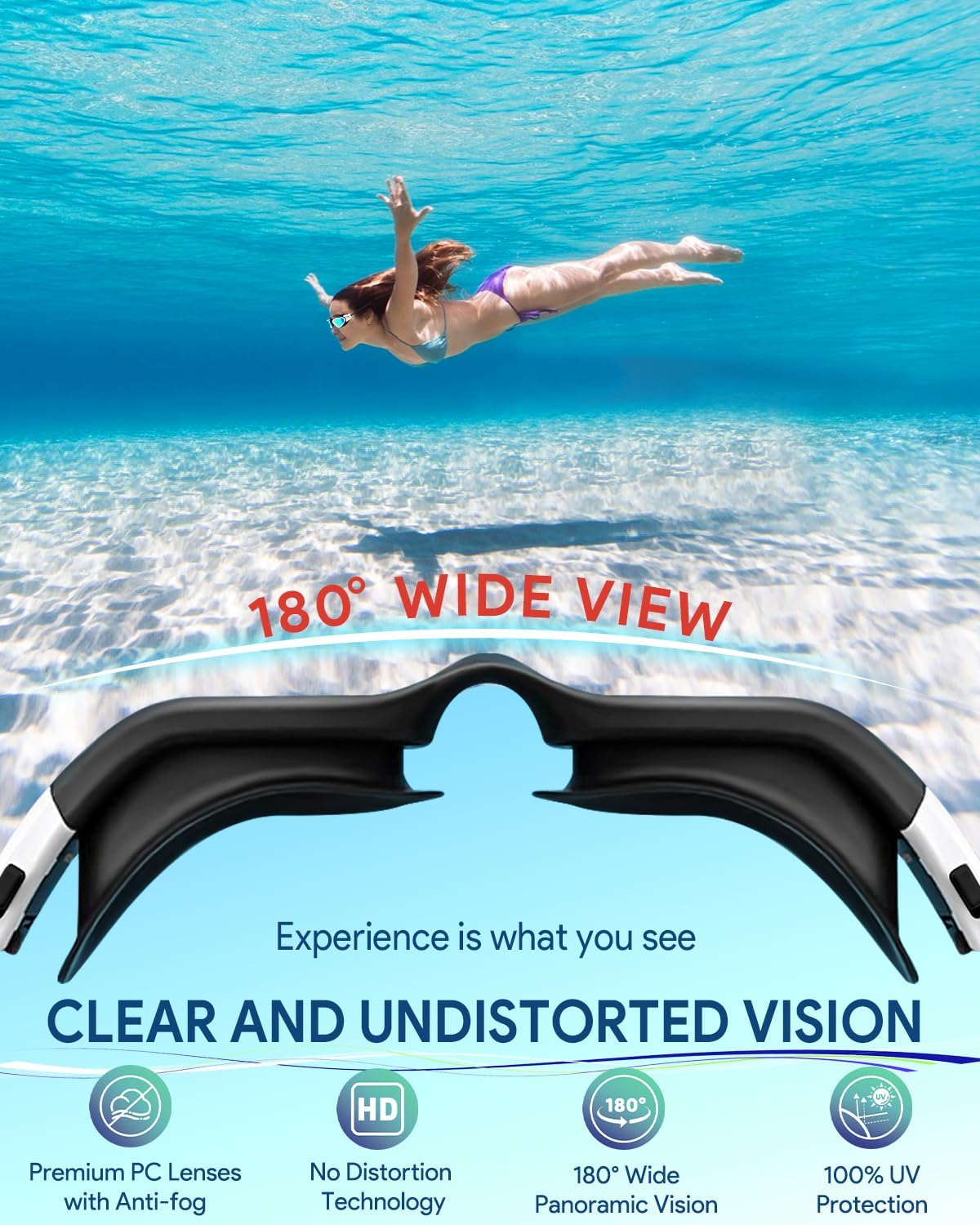 Swim Goggles, Polarized Adult Swimming Goggles Bungee Strap No Hair Pulling Anti-fog Pool Goggles for Men Women