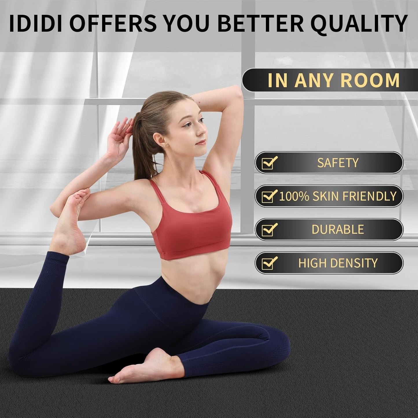 10mm Large Yoga Mat (6'x 4') - Extra Long and Wide 72 x 48 x 0.4 inches, Non-Slip POE Fitness Mat, Eco-Friendly, Thick Wide Exercise Mat for Home Workouts,Ideal for Yoga and Pilates.