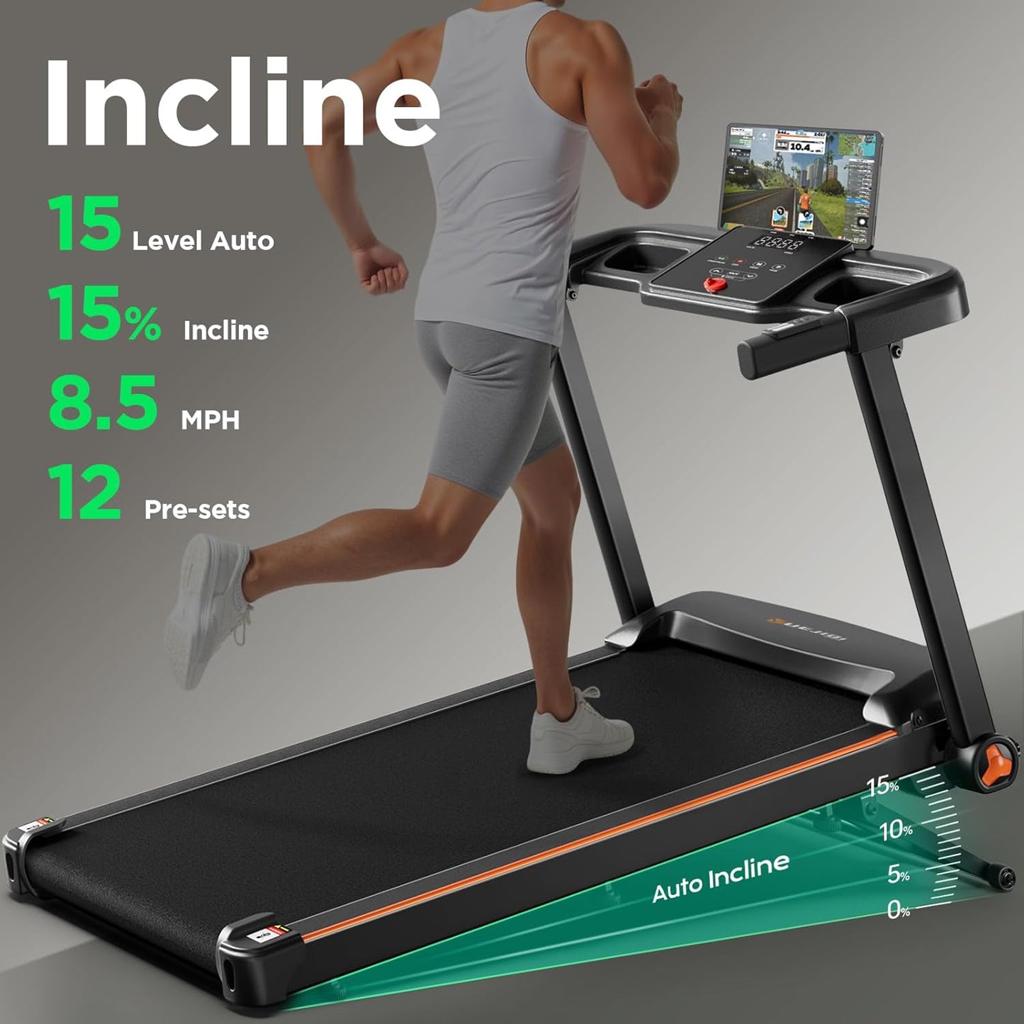Treadmills for Home, 3.0HP Quiet Brushless Foldable Treadmill with Incline, Small Space Portable Running Walking Machine, 300 Lbs Capacity with Bluetooth APP & Pulse Monitor