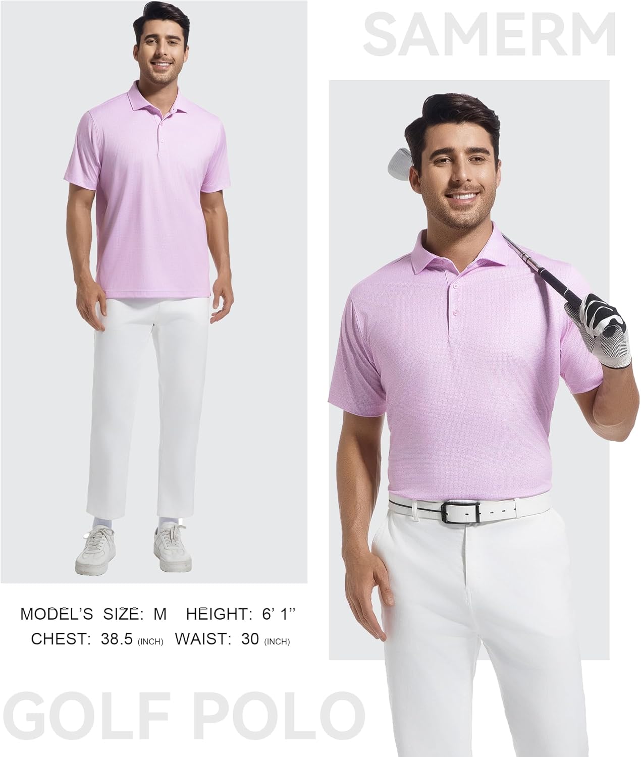 SAMERM Mens Golf Shirts Short Sleeve Dry Fit Performance Moisture Wicking Print Sport Polo Shirts for Men Casual