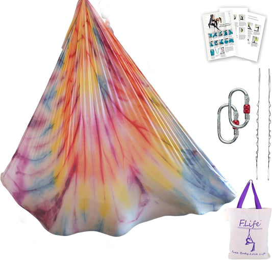 F.Life Aerial Yoga Hammock kit- Yoga Swing Multicolor 5 yards-Flying Yoga Include Daisy Chain,Carabiner and Pose Guide