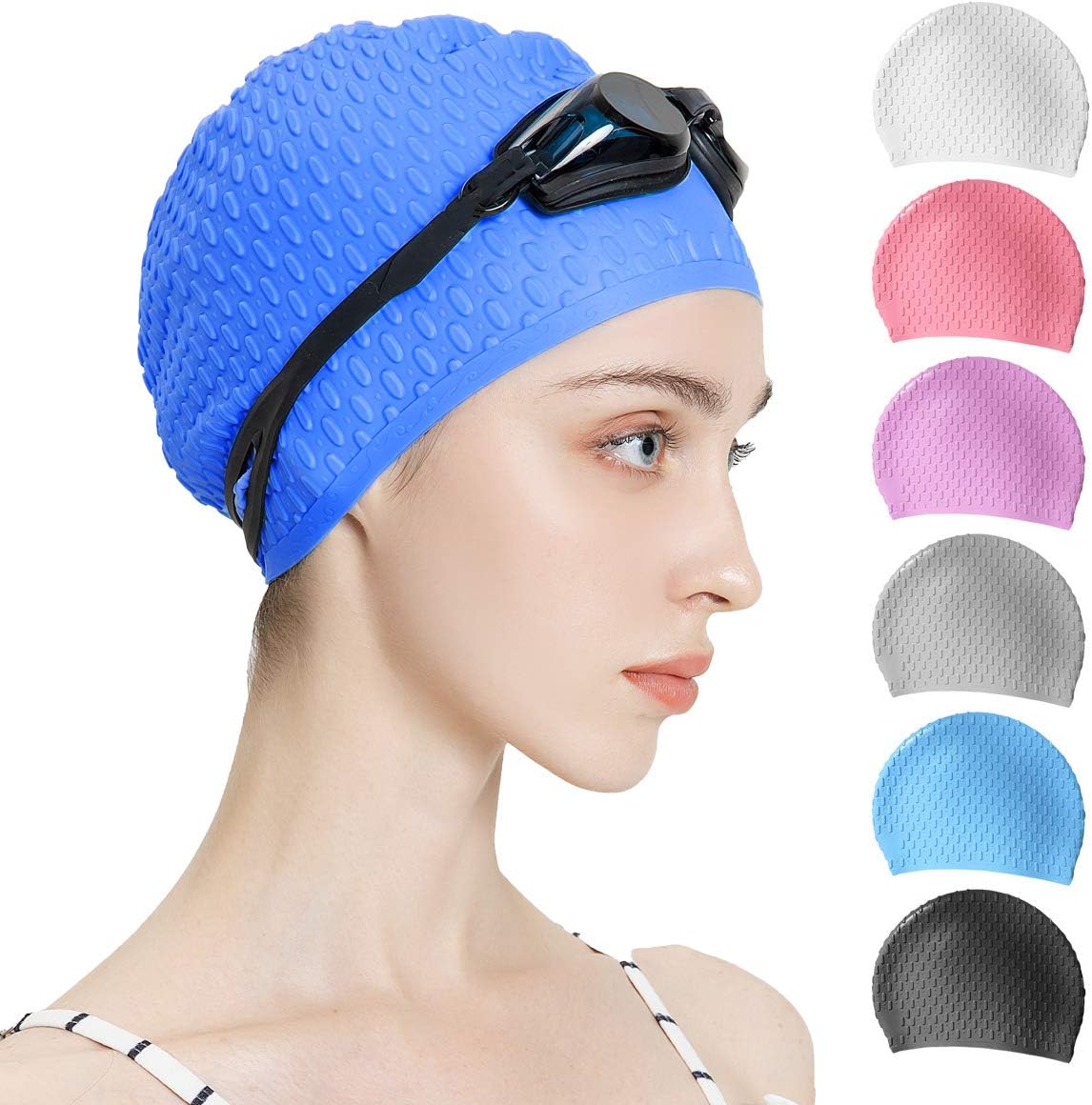 Tripsky Silicone Swim Cap,Comfortable Bathing Cap Ideal for Curly Short Medium Long Hair, Swimming Cap for Women and Men, Shower Caps Keep Hairstyle Unchanged…