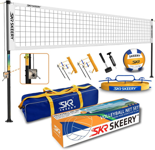 Outdoor Heavy Duty Volleyball Net Set, Anti-Sag Design, Adjustable Aluminum Poles, Portable Volleyball Net for Backyard,Grass and Beach