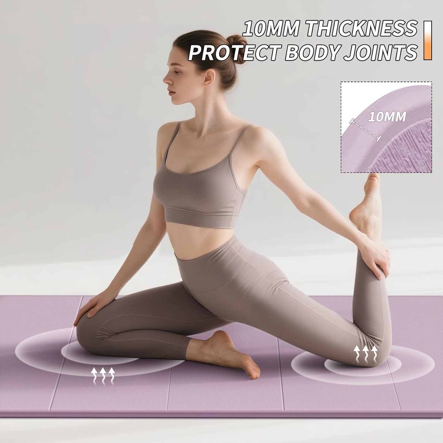 Foldable Fitness Yoga Mat | 2/5" (10MM) Extra Thick | SGS Certified Non-Slip TPE | 75x26" Extra Long-Wide | Portable & Easy Store | for Yoga, Pilates, Home Gym & Full-Body Workouts