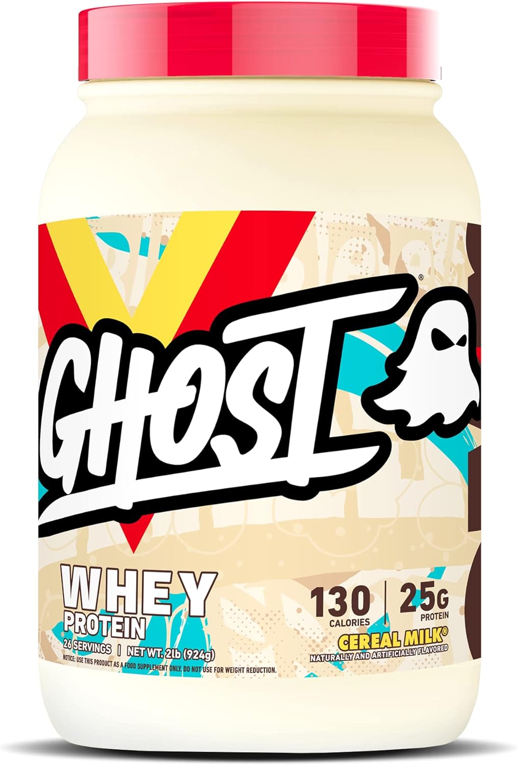 GHOST Whey Protein Powder, Cereal Milk - 2LB, 25G of Protein - Whey Protein Blend - ­Post Workout Fitness & Nutrition Shakes, Smoothies, Baking & Cooking - Soy & Gluten-Free