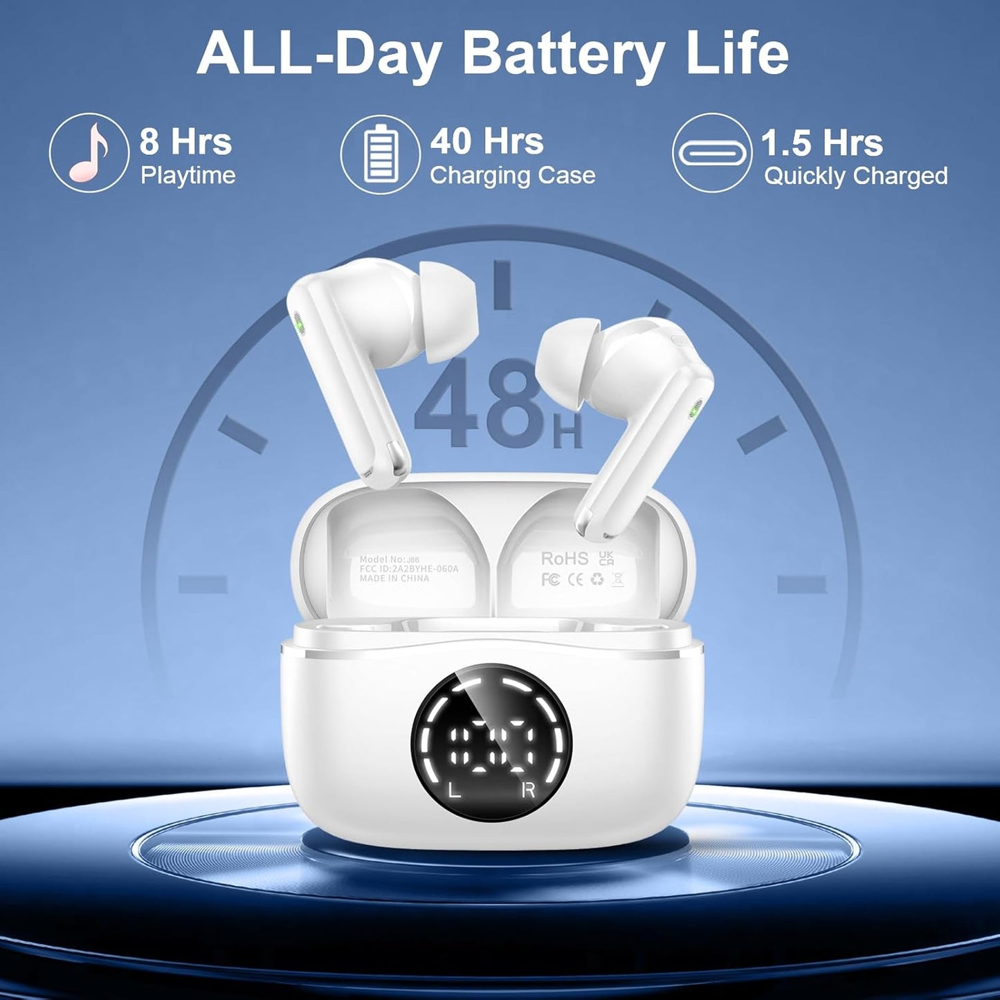 Bluetooth 5.4 Headphones, 2025 Wireless Earbuds 3D Hi-Fi Stereo Bass Ear Buds, 4 ENC Noise Cancelling Mic, 3g USB-C in-Ear Earphone Sport, IP-X7 Waterproof Workout Gym for Android iOS Laptop Pad