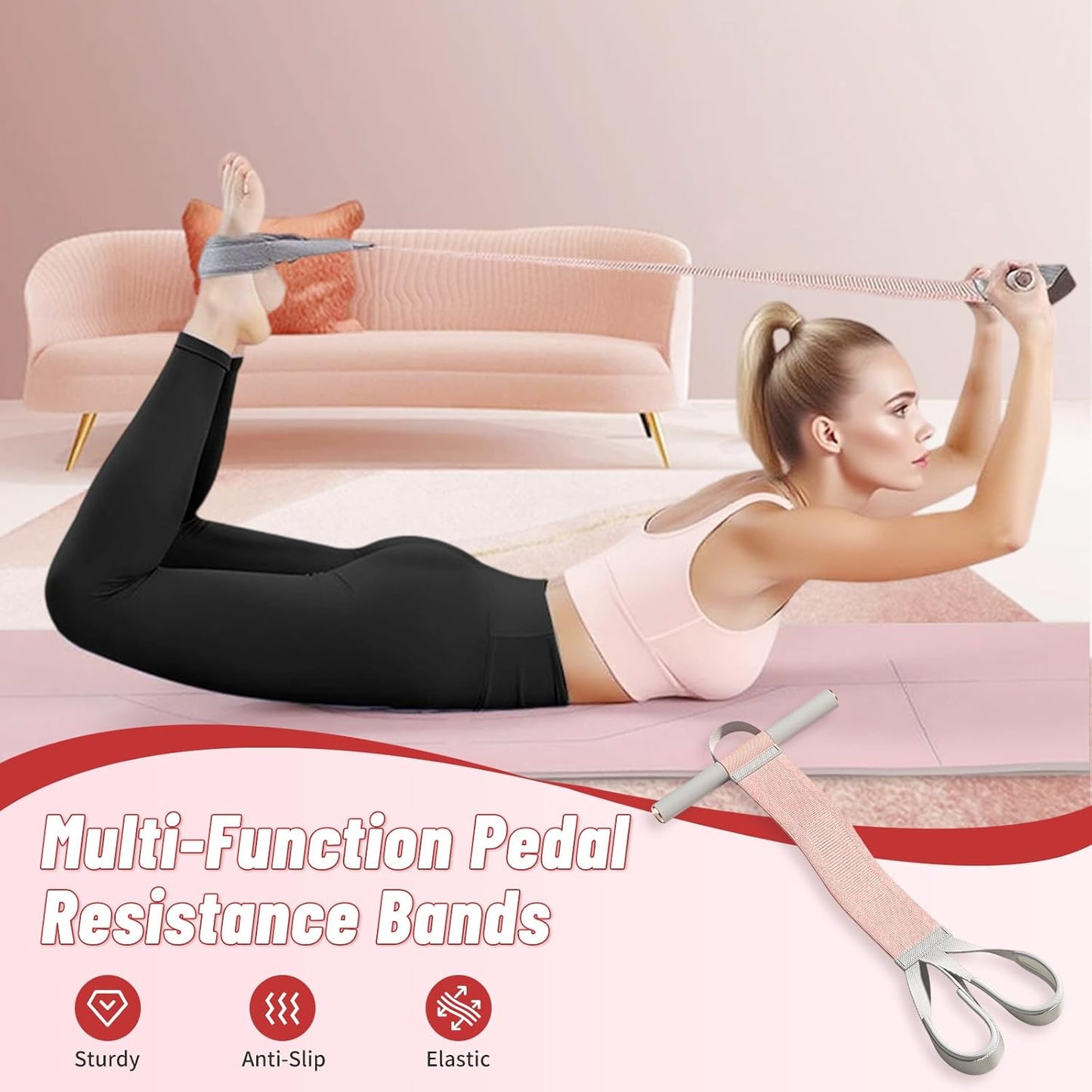 Foot Pedal Resistance Bands with Handles - 150LB Pedal Ankle Puller - Elastic Yoga Pedal Puller Stretch Fitness Band for Exercise/AB Training/Auxiliary Device Sit Up Exercise Equipment for Women Men