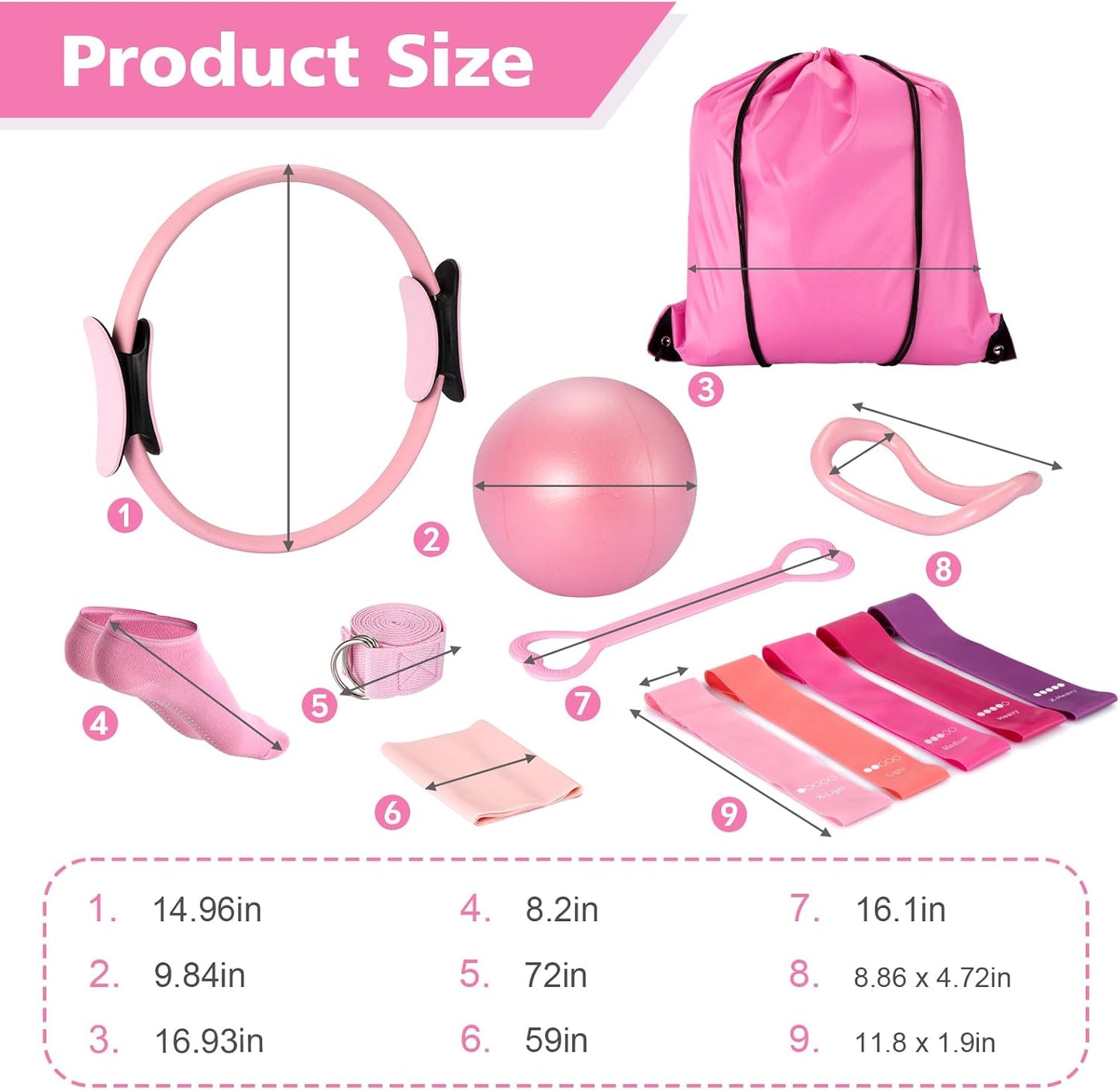 Ideal Swan Pilates Ring Essentials Kit for Women, Home Workout Equipment Set with 9.8” Ball, Resistance Bands, Accessories, Pilates Set for Legs Arms and Thighs（13 PCS）