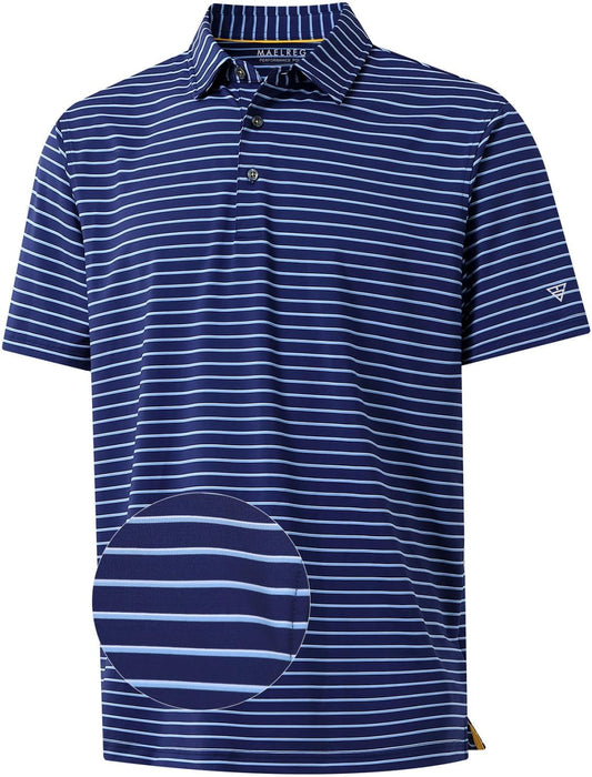 M MAELREG Golf Shirts for Men Moisture Wicking Striped Polo Performance Dry Fit Business Sports Mens Polo Shirts Short Sleeve