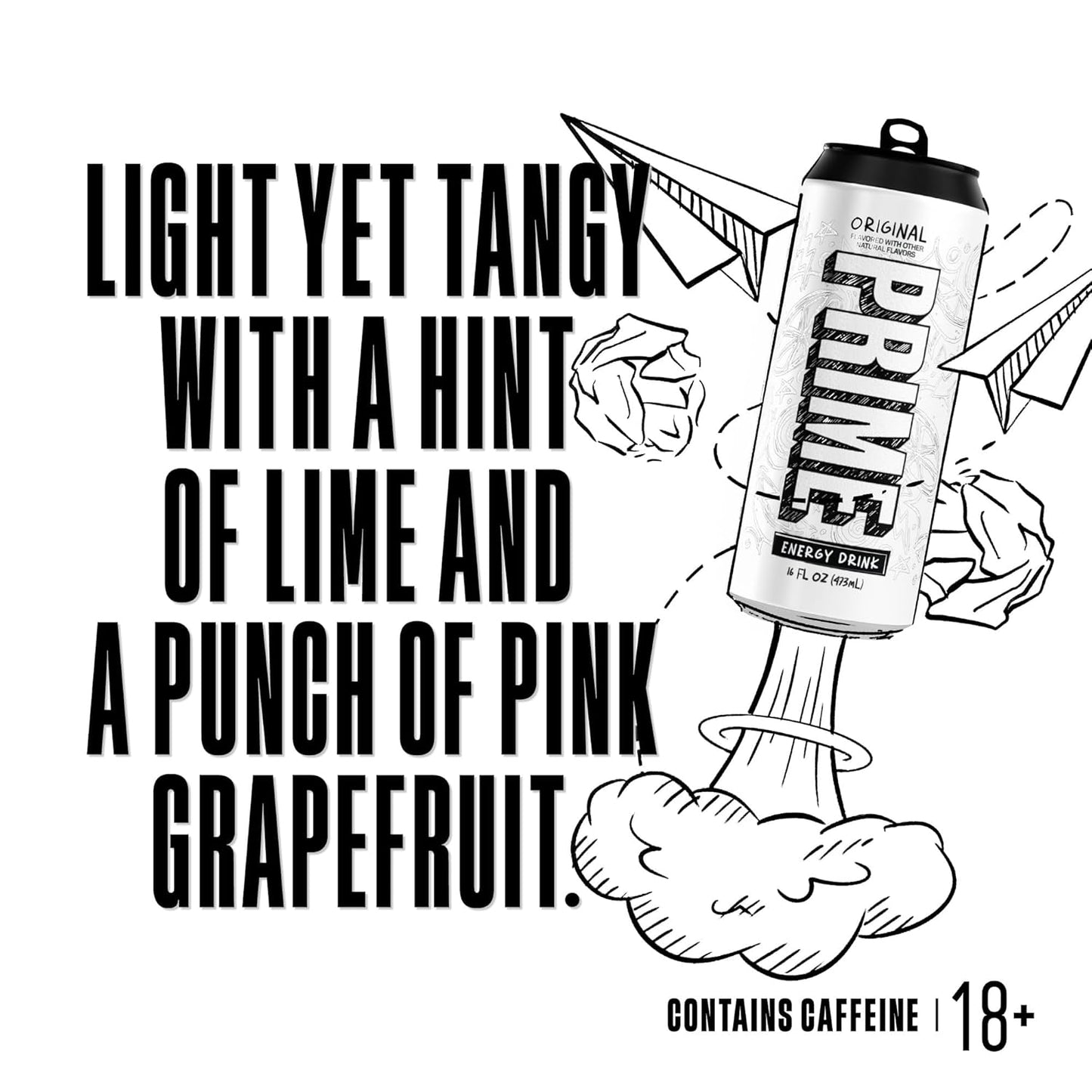 PRIME Energy ORIGINAL, Zero Sugar Energy Drink, 200mg Caffeine and 300mg of Electrolytes for Hydration, Vegan, Gluten Free,16 Fluid Ounce, 12 Pack