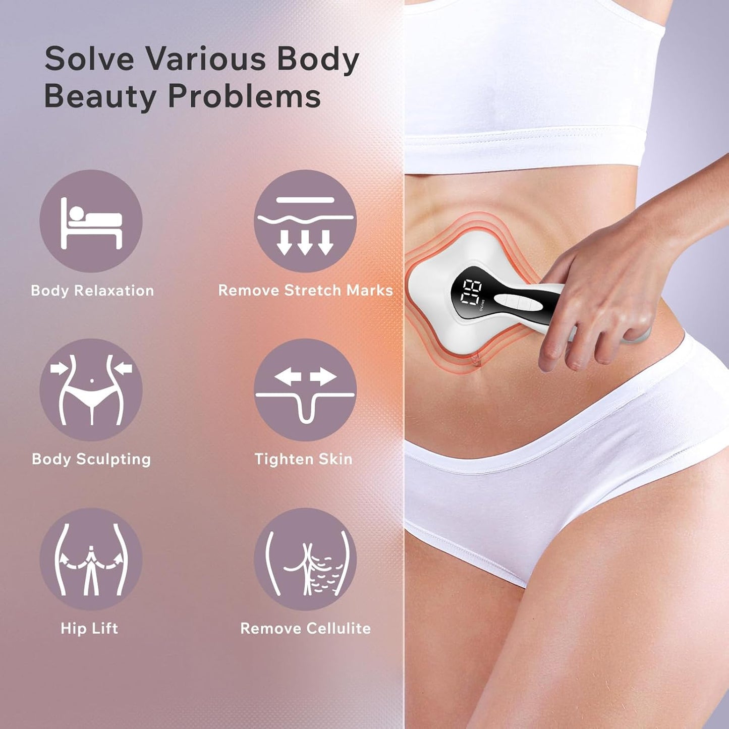 Depsoul Cellulite Massager Cordless Body Massage Tool - 3 Modes 10 Levels with Heating Function Electric Massager for Belly, Arm, Waist, Leg, Butt, Back