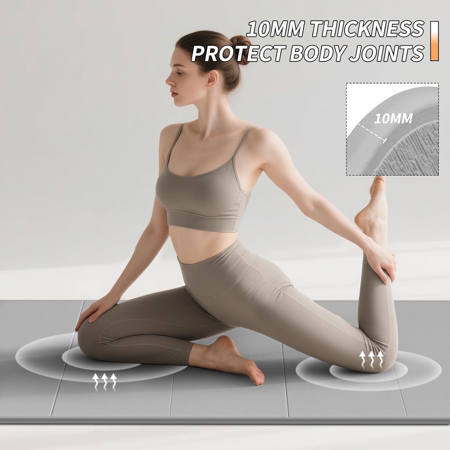 Foldable Fitness Yoga Mat | 2/5" (10MM) Extra Thick | SGS Certified Non-Slip TPE | 75x26" Extra Long-Wide | Portable & Easy Store | for Yoga, Pilates, Home Gym & Full-Body Workouts