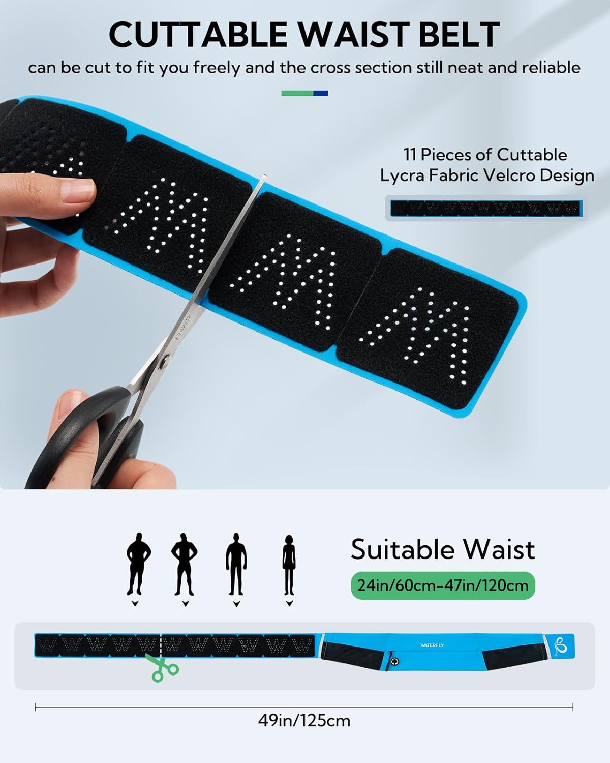 WATERFLY Running Belt Fanny Pack: Slim Waist Bag for Men Women, Workout Fitness Phone Holder for Exercise Marathon Jogging-Blue