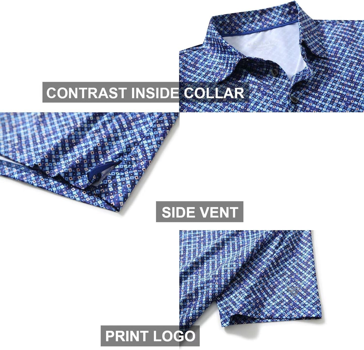 Men's Golf Polo Shirts Short Sleeve Striped Performance Moisture Wicking Dry Fit Golf Shirts for Men