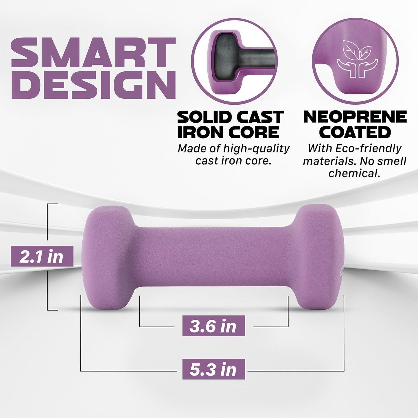 Yes4All Neoprene Coated Dumbbell Hand Weight Sets of 2 - Multiple Weight Options with 15 Colors, Anti-roll, Anti-Slip, Hexagon Shape