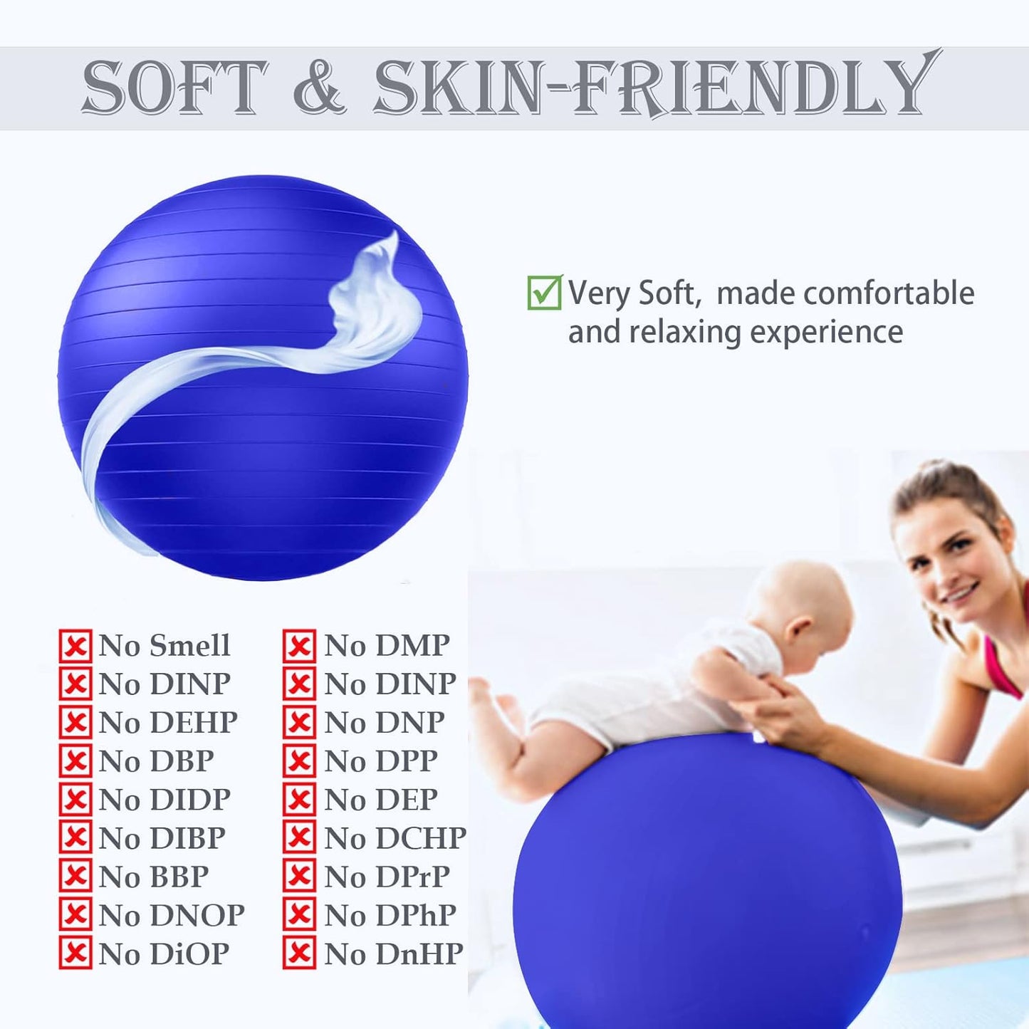 Soft Exercise Ball, Anti-Burst Yoga Ball Chair Supports 2200lbs, Stability Swiss Ball w/Pump for Pregnancy Birthing, Excersize, Workout, Fitness, Balance, Gym, Physio, Abs (Office & Home & School)