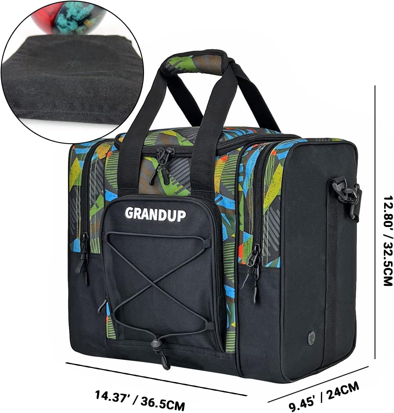 GRANDUP Bowling Ball Bag for Single Ball - Black Bowling accessories Ball Tote Bag Bowling Bag with Padded Ball Holder - Fits Bowling Shoes Up to Mens Size 14